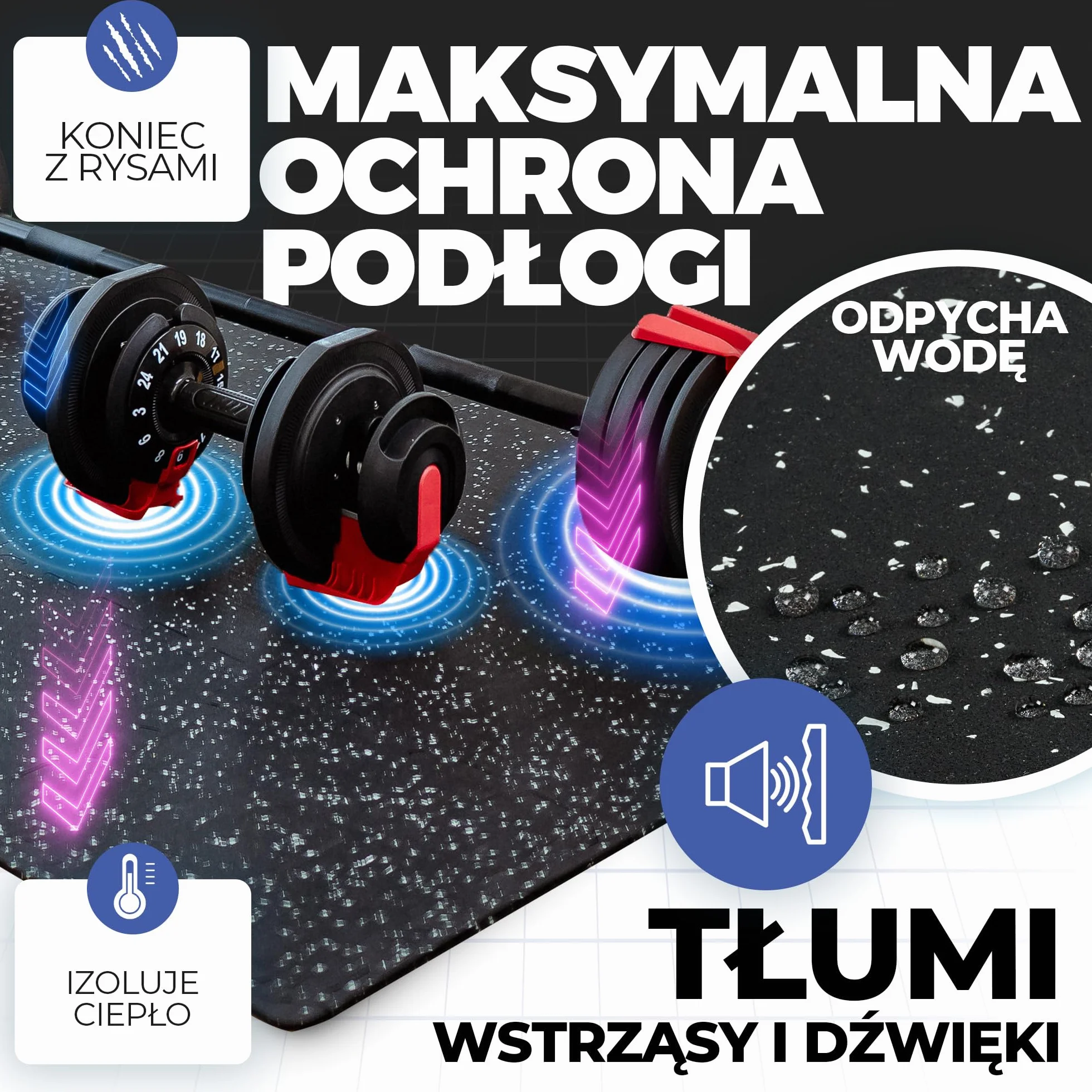 Zestaw mat ochronnych mata fitness gumowa: puzzle ochronne na podłogę podkładowa sprzęt sportowy gimnastyczna podłogowa sportowa treningowa do jogi sali siłownia ciężary studio składana