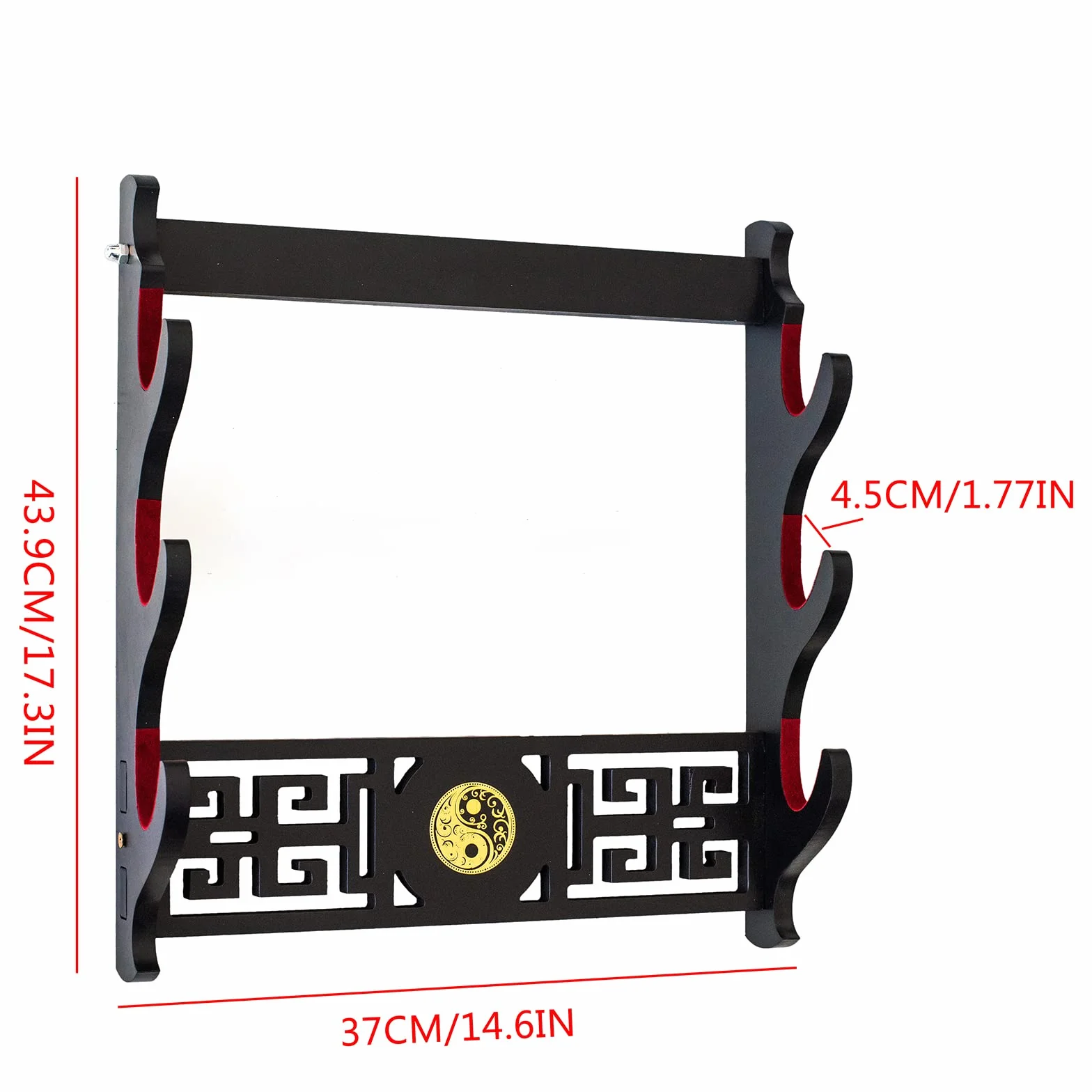 Uchwyt na miecze Katana na ścianie, uchwyt na miecz samuraja, ramka do prezentacji, czerwone aksamitne, w stylu Tai Chi, Chiński, (3-warstwowy)