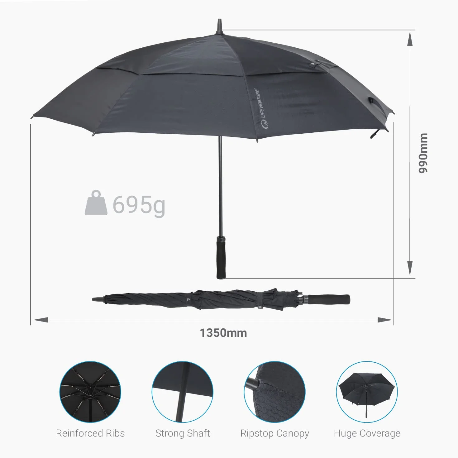 Lifeventure 152 cm automatycznie otwierany parasol golfowy Ripstop wiatroszczelny wodoodporny