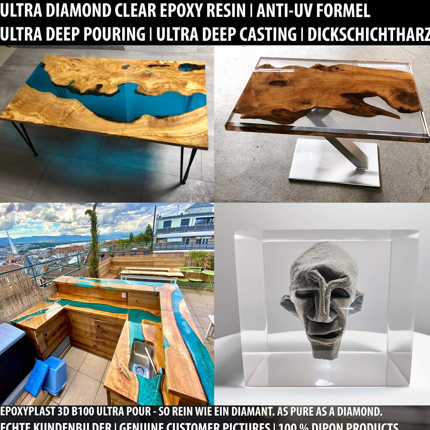 DIPON.DE Żywica epoksydowa 3D B100 Ultra POUR 30 kg przezroczysta ochrona UV