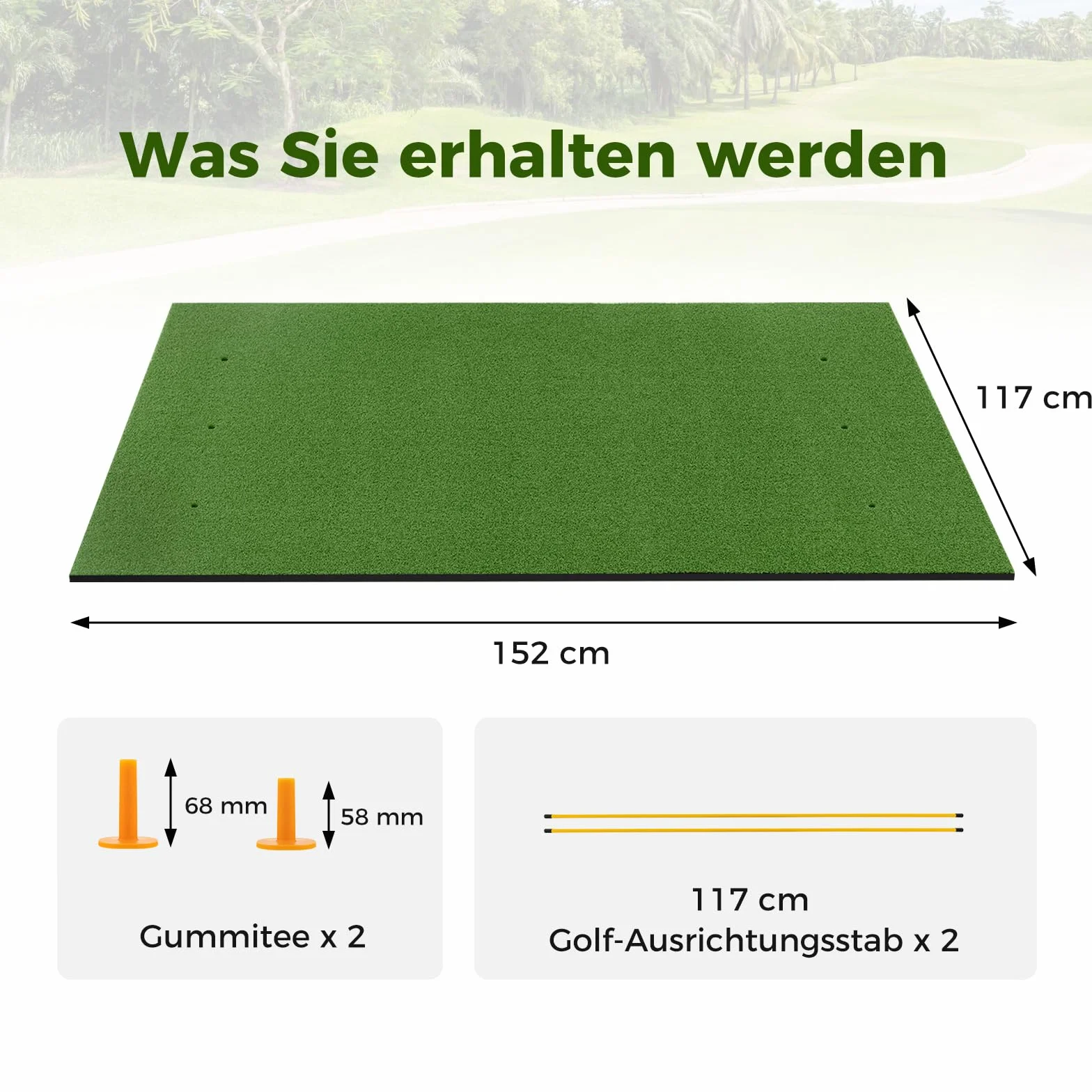 COSTWAY Mata do gry w golfa, mata do ćwiczeń golfowych w zestawie z 2 gumowymi teami i 2 prętami wyrównującymi, mata golfowa z 6 pozycjami odbicia, do użytku wewnątrz i na zewnątrz