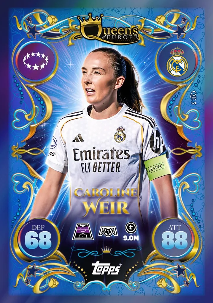 Topps UCC Match Attax 2025/26 - Update Eco Pack #3 - Queens of Europe - zawiera 41 kart, w tym 16 ekskluzywnych kart Queens of Europe plus jedną kartę LE Star Girl.