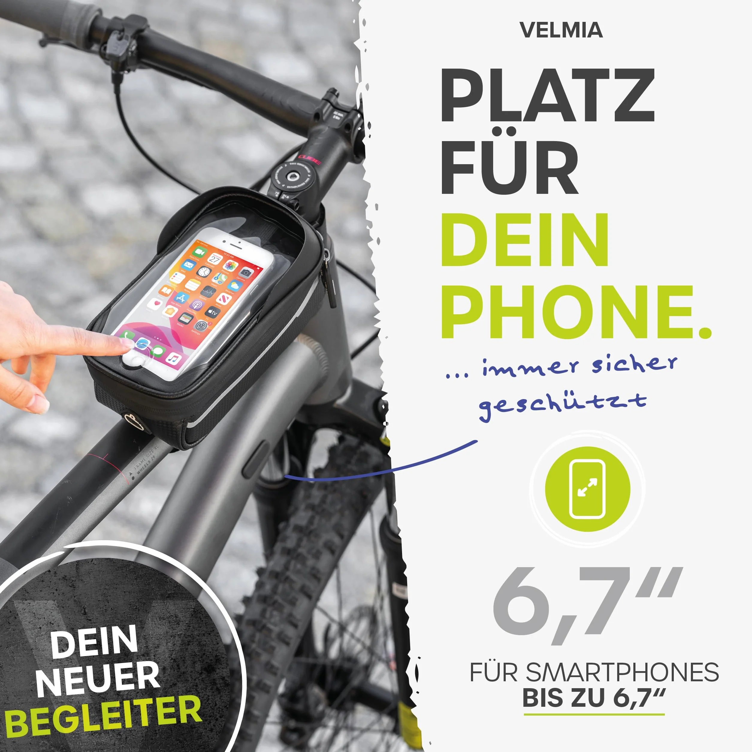 Velmia Torba na ramę roweru, wodoszczelna – uchwyt na telefon komórkowy idealny do nawigacji – torba na rower, torba na telefon komórkowy, akcesoria rowerowe