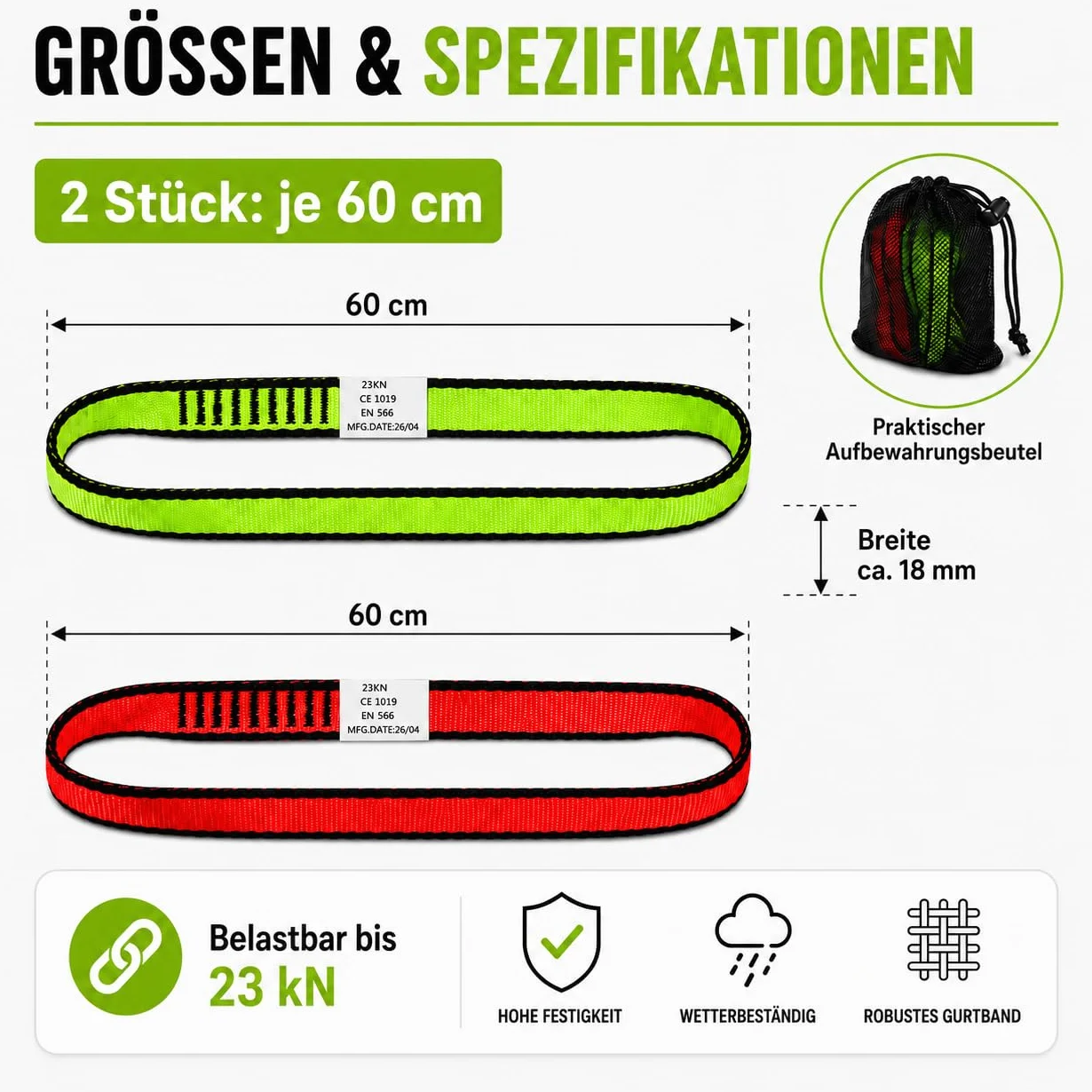 LETTO & TAILOR Zestaw 2 pętli do wspinaczki 23 kN 19 mm nylonowe