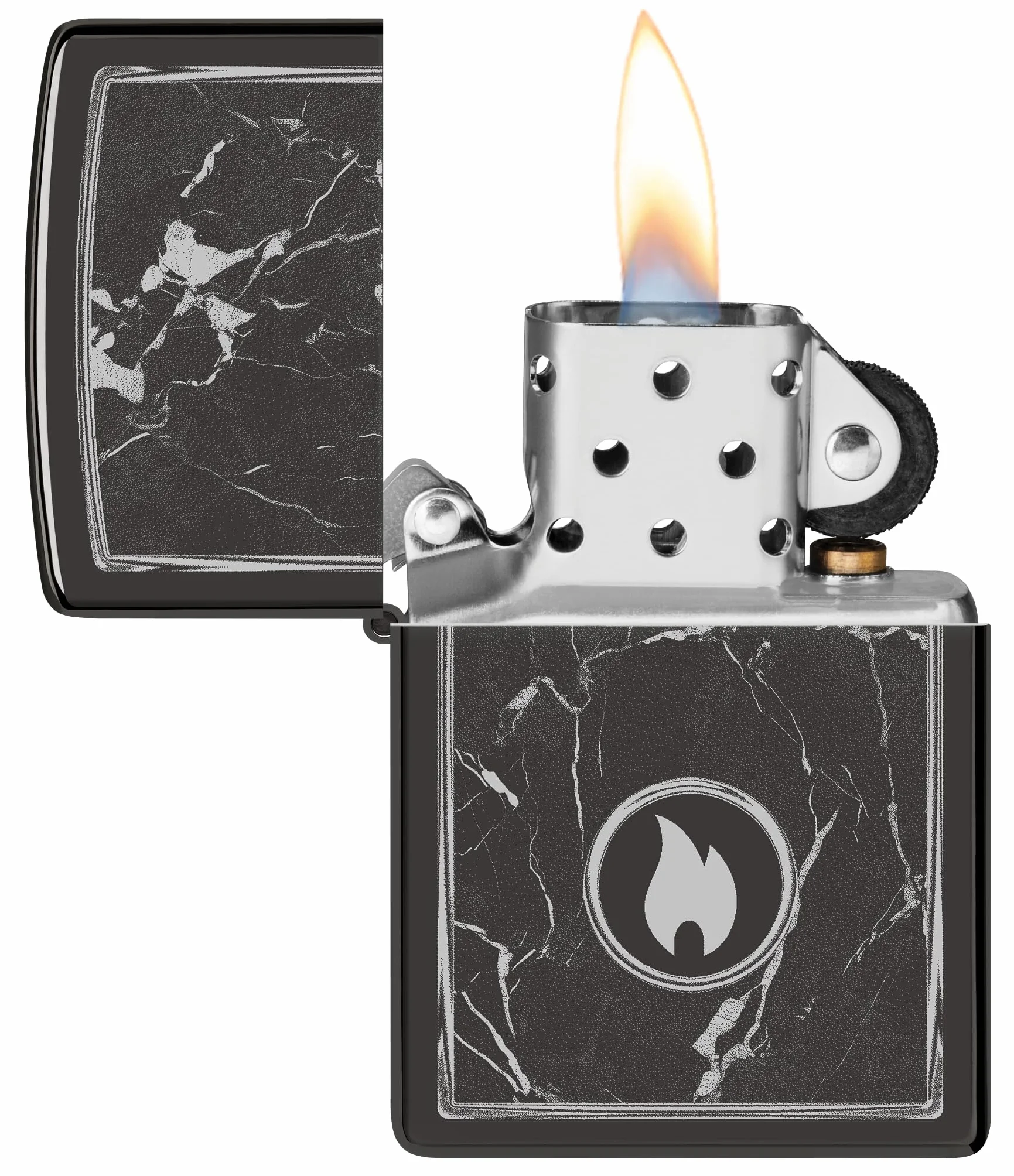 Zippo Marble Flame Zapalniczka Sztormowa Czarny High Polish Black Pudełko na Prezent Wiatroodporna