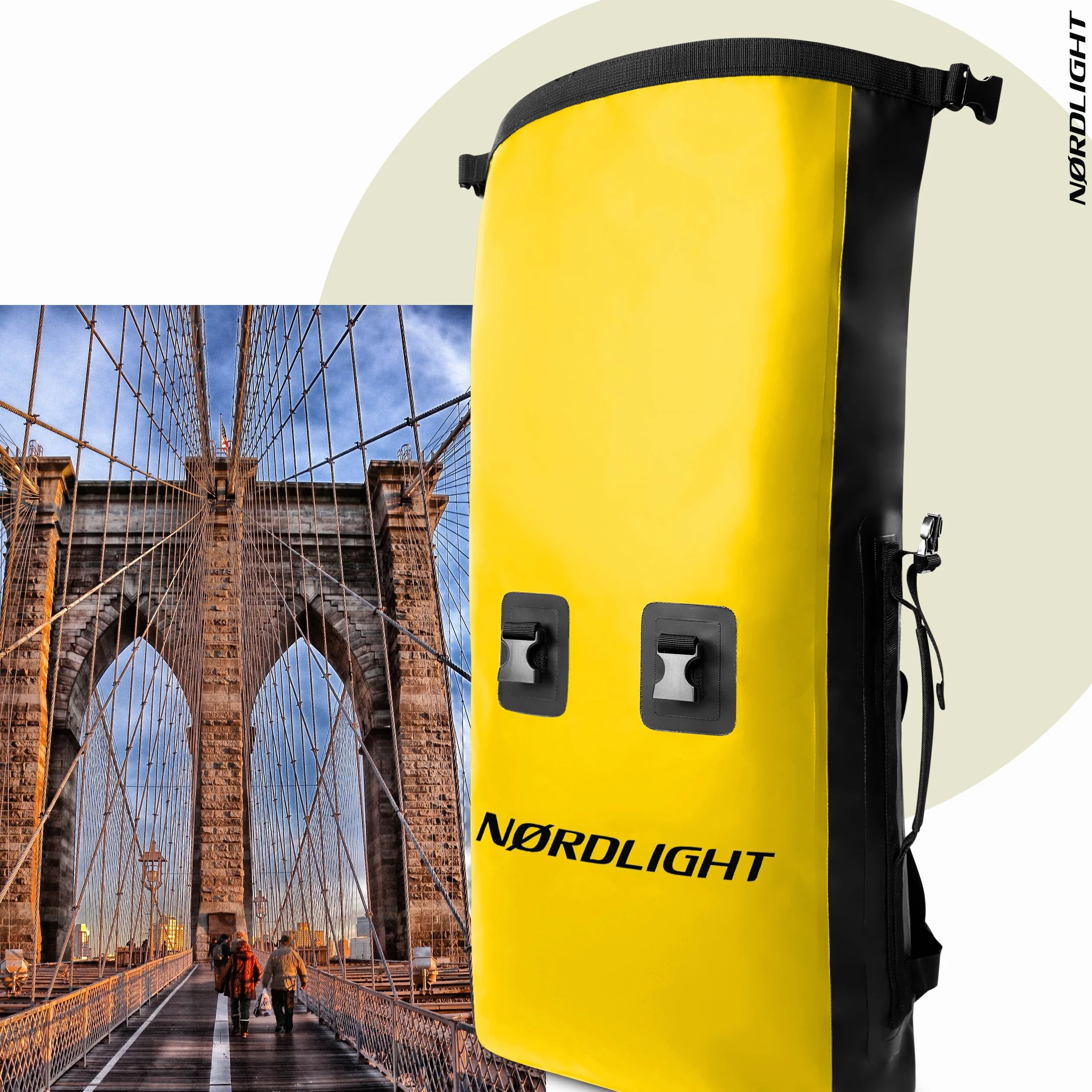 Nordlight Wodoodporny plecak Dry Bag 35L - (Żółty) Plecak zwijany z wyściełanym paskiem do noszenia, wodoodporna torba do sportów wodnych, plecak rowerowy, plecak kurierski, trekking, wędkarstwo