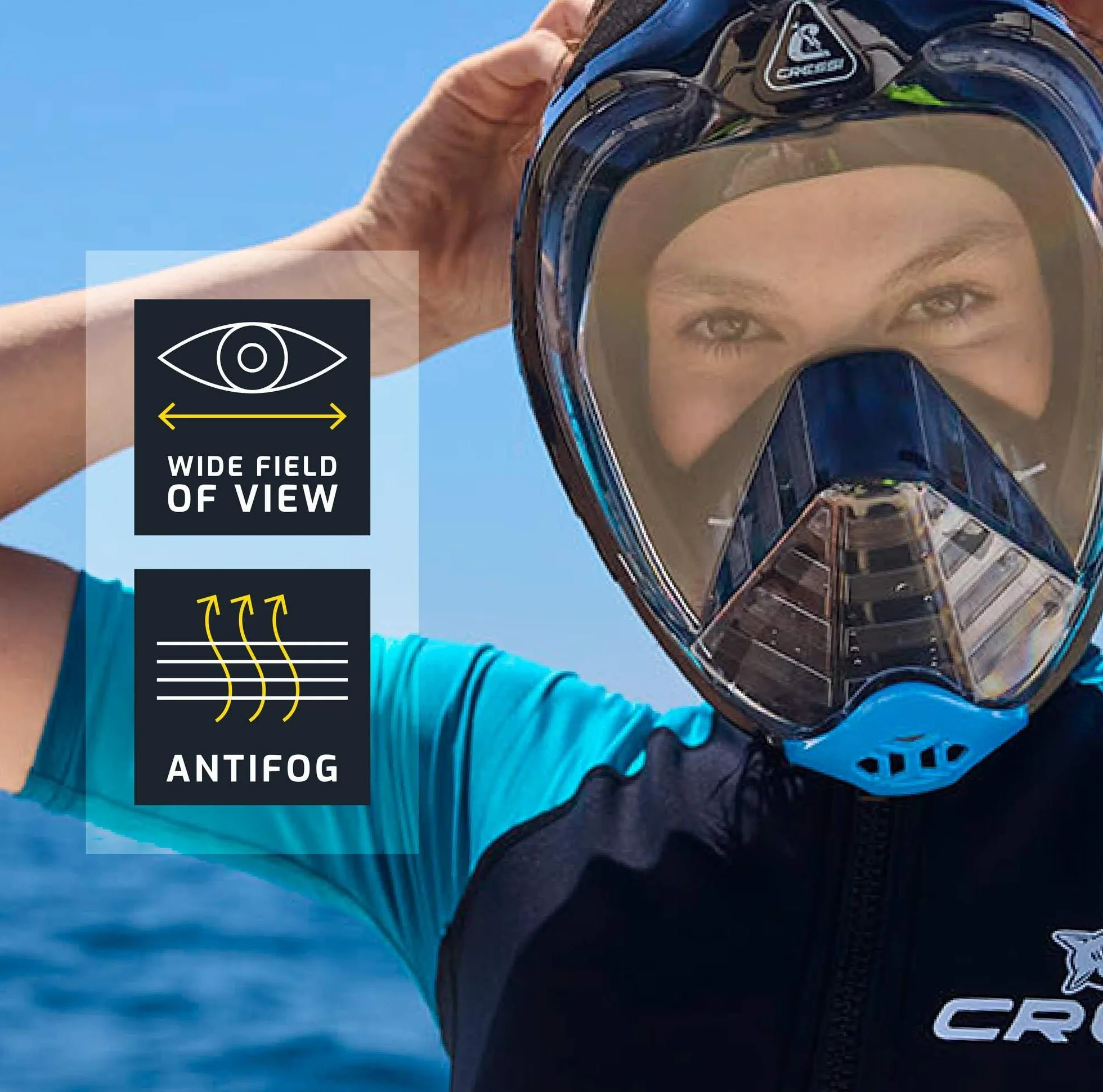 CRESSI Bali Full Face Mask - Maska pełnotwarzowa Bali oferuje duży obszar widzenia, pozwalając nurkującym docenić podwodny świat bez uczucia klaustrofobii