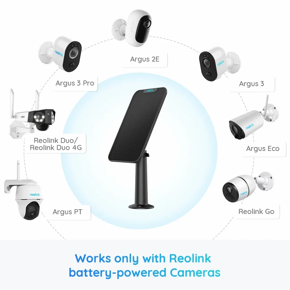 Reolink Zasilacz do paneli słonecznych do kamer bezpieczeństwa IP Argus 2, Argus Pro, Argus Eco, Argus PT, Go, wodoodporny, regulowany, ciągły zasilacz, kabel 4m