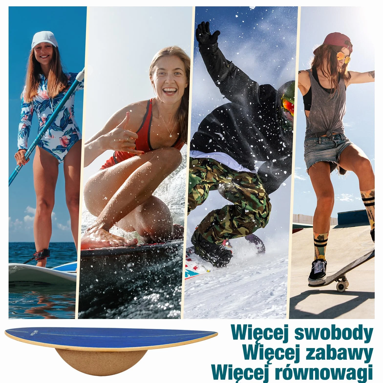 DH FitLife Półkula Korkowa do Deski do Balansowania dla Dorosłych | 30 x 10 cm | 360° Half Balance Ball | Pasuje do Wszystkich Desek do Surfowania | 100% Naturalny Korek i Antypoślizgowa
