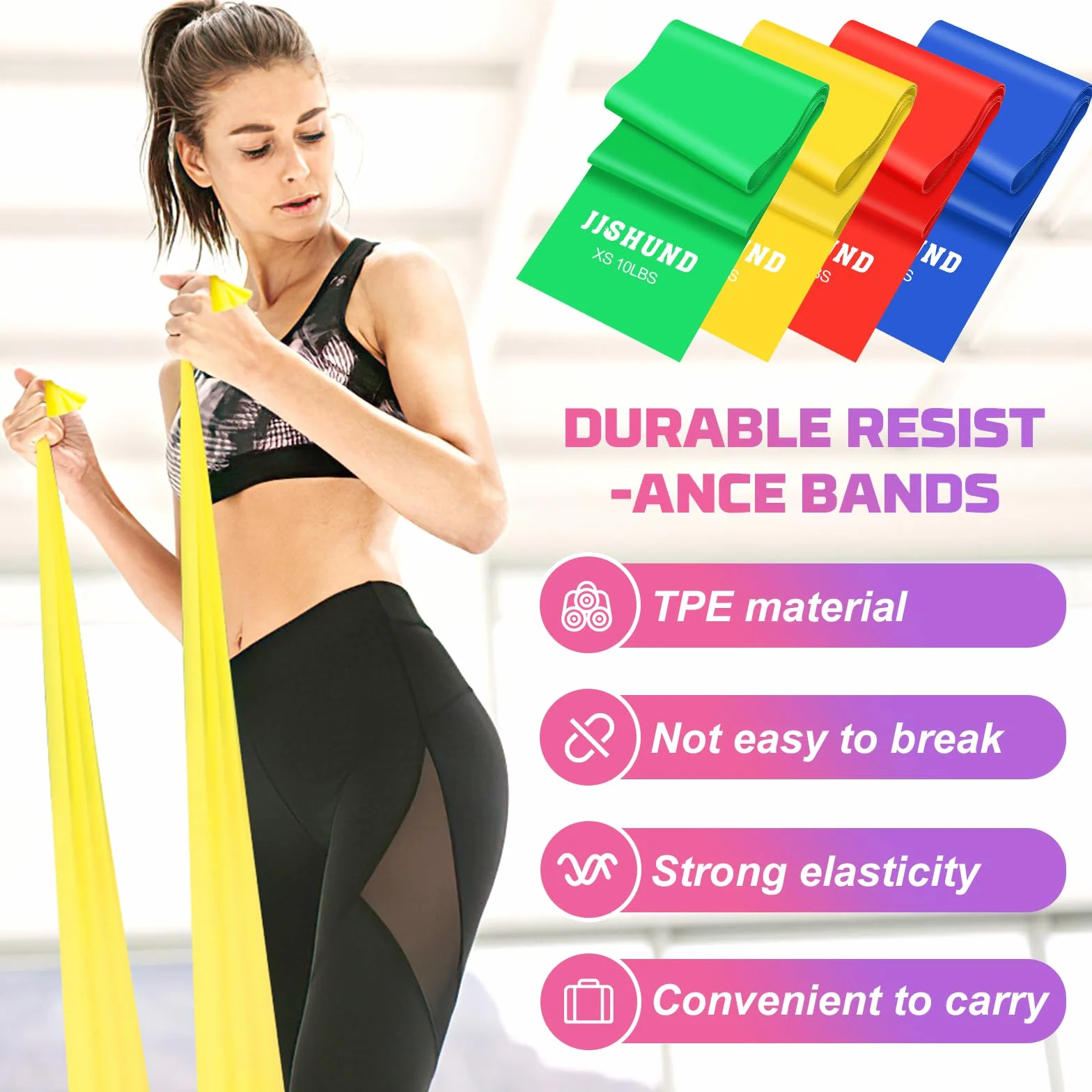 Zestaw 4 taśm fitness 2m długie taśmy oporowe do pilatesu jogi rehabilitacji