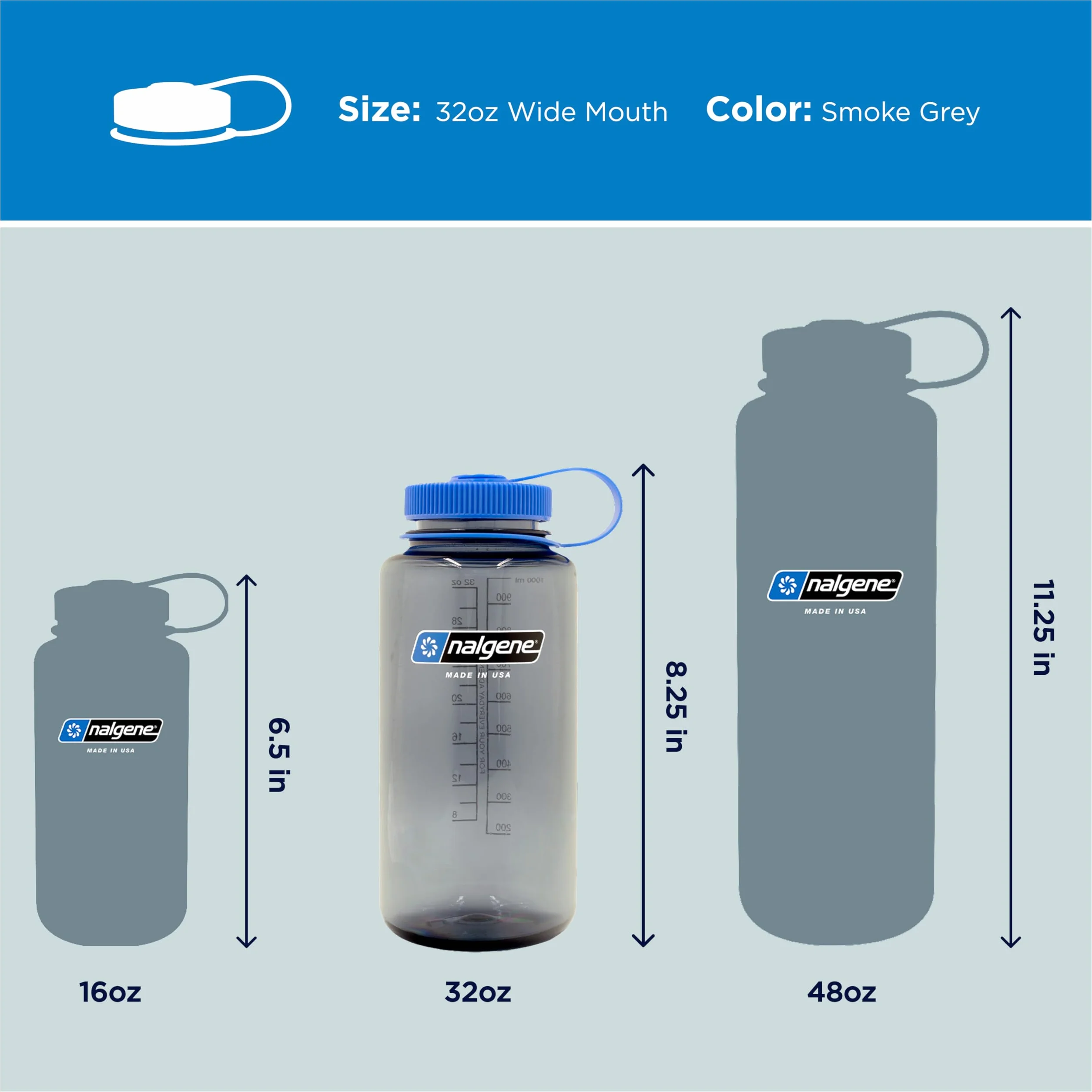 Nalgene Sustain Butelka na wodę z tritanu, bez BPA, wykonana z materiału pochodzącego w 50% z tworzywa sztucznego, 900 ml, szeroki otwór, przydymiony szary