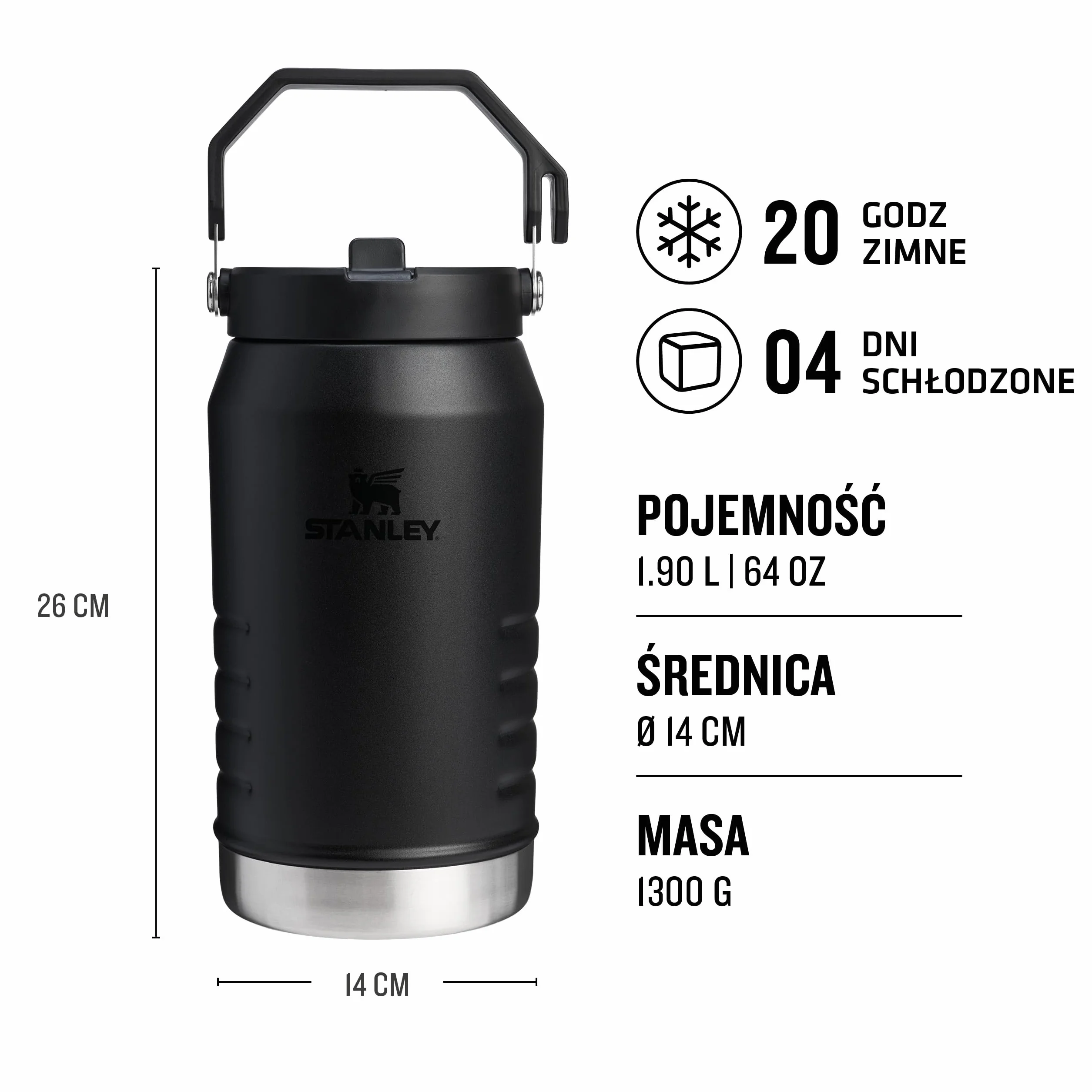 Stanley 1913 Iceflow Flip Straw 2.0 Jug 1.90L - 20 Godzin Zimna - 4 Dni Mrożona - Szczelna - Butelka Na Wodę Ze Stali Nierdzewnej - Nie Zawiera BPA - Można Myć W Zmywarce - Butelka Na Siłownię