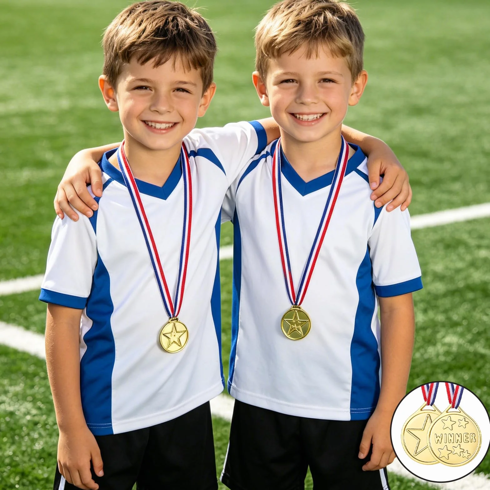 24 medale dla dzieci, złote medale zwycięzców, nagrody sportowe, medale na urodziny dziecka, dzień sportu, konkursy, nagrody