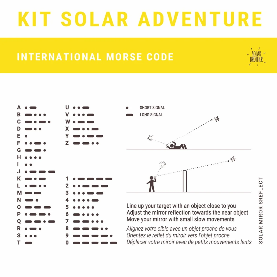 SOLAR BROTHER — Adventure Kit — Ogień i pirogrator słoneczny — kod Morse'a — Zapalniczka FIRECARD + Lustro SREFLECT + Żółta torba ochronna