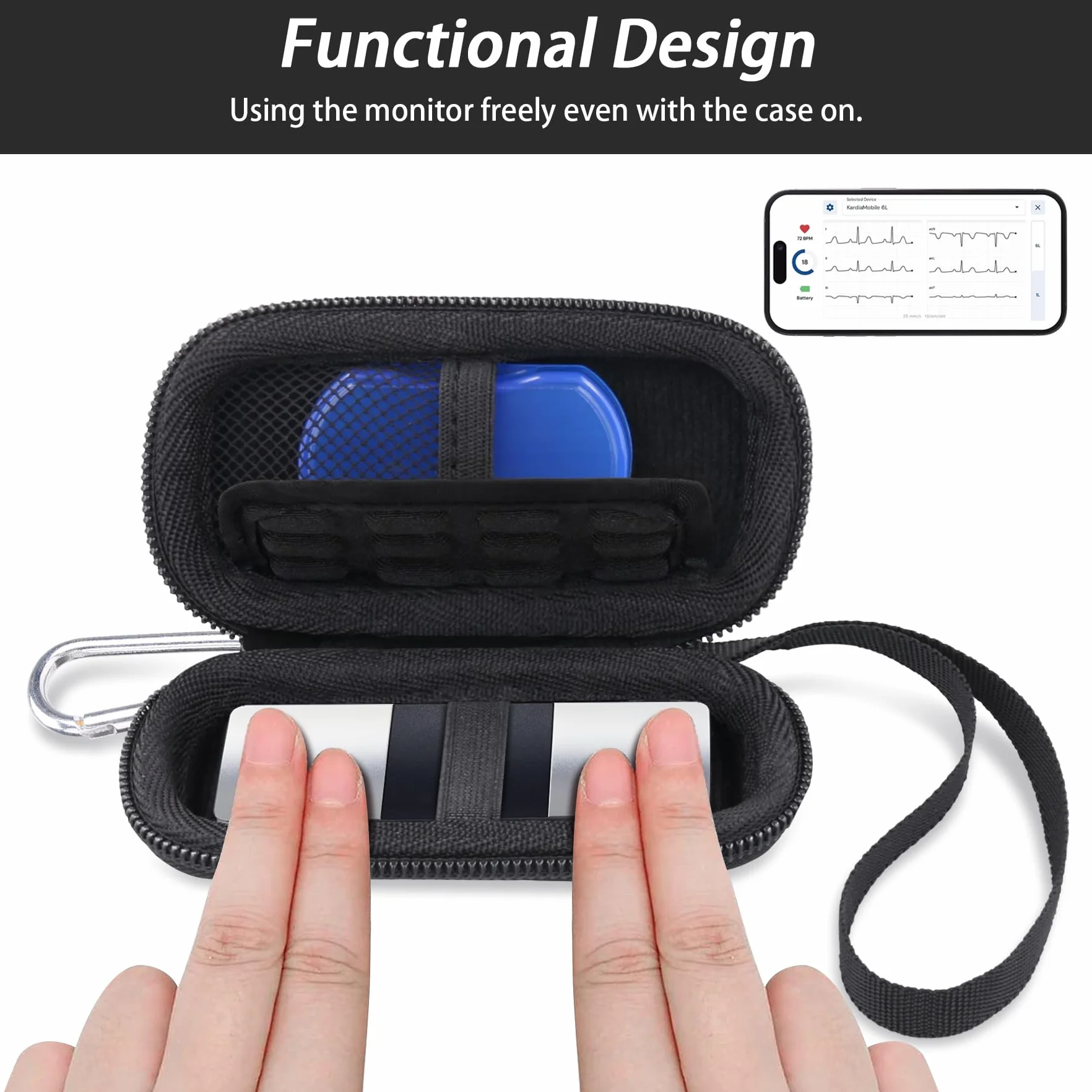 Khanka Twarde etui na monitor serca KardiaMobile 6L/1L EKG z karabińczykiem i smyczą