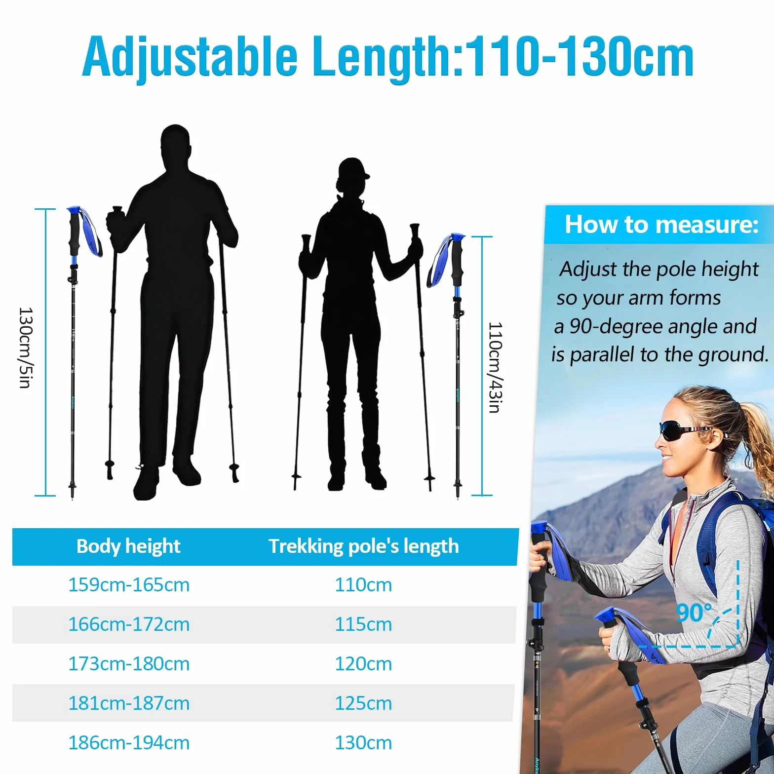Anykuu Kijki Trekkingowe Składane 110-130 cm 7075 Aluminium z Torbą Transportową