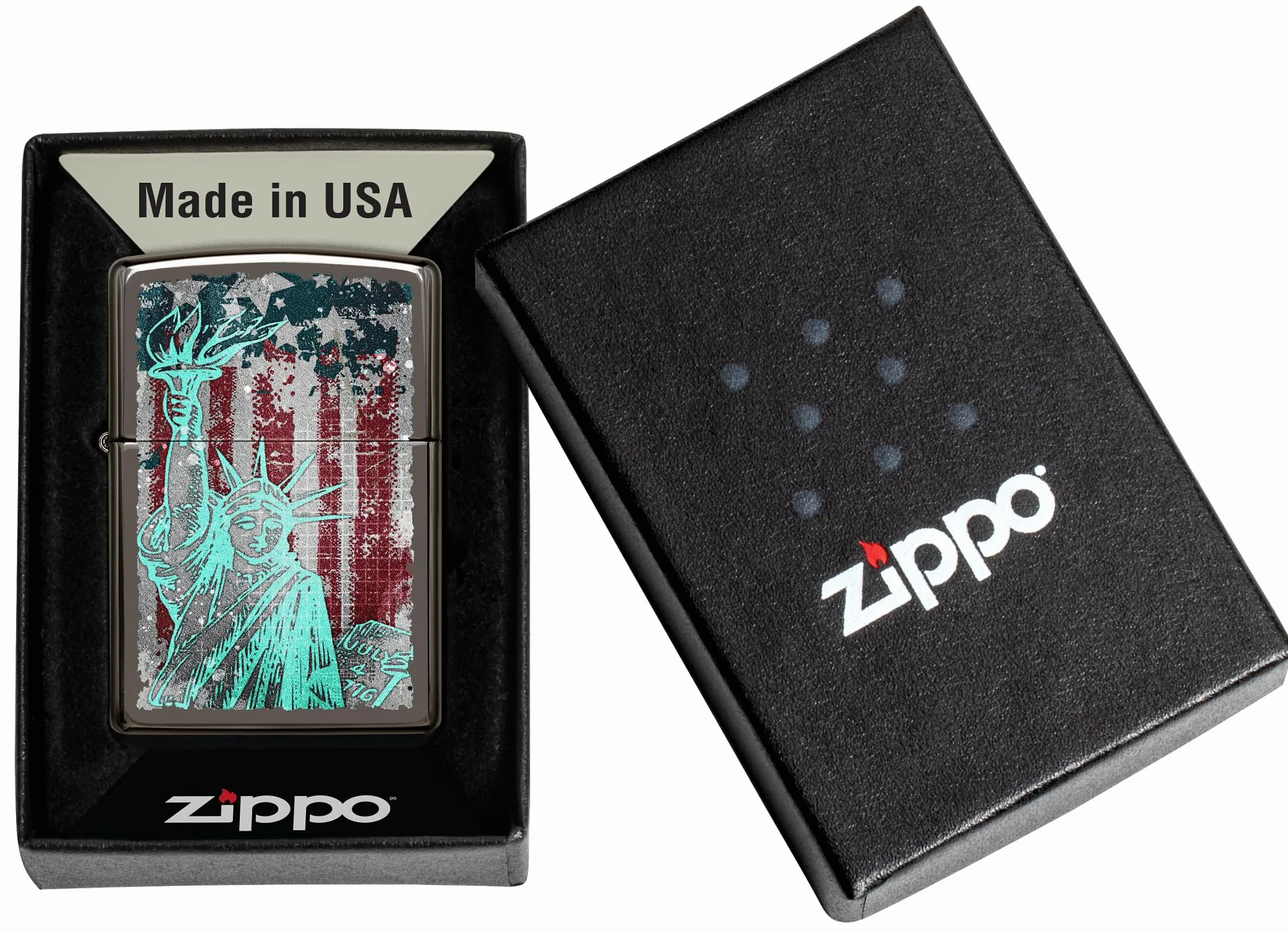 Zippo Statue Of Liberty Zapalniczka Sztormowa Wielokrotnego Użytku Wiatroodporna Czarna Black Ice