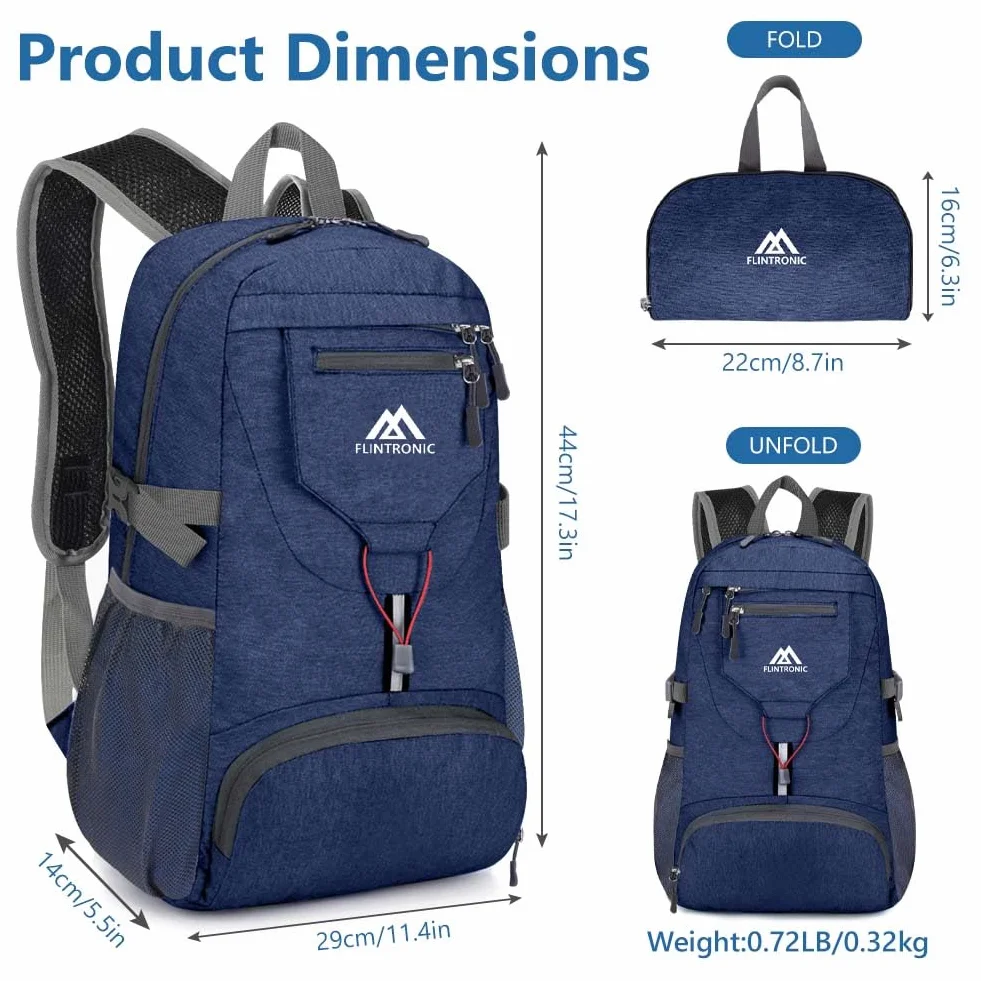 flintronic Składany mały plecak, ultralekki plecak 20 l, składany plecak turystyczny, plecak unisex, wodoodporny plecak podróżny na co dzień do uprawiania sportu na świeżym powietrzu jazdy na rowerze