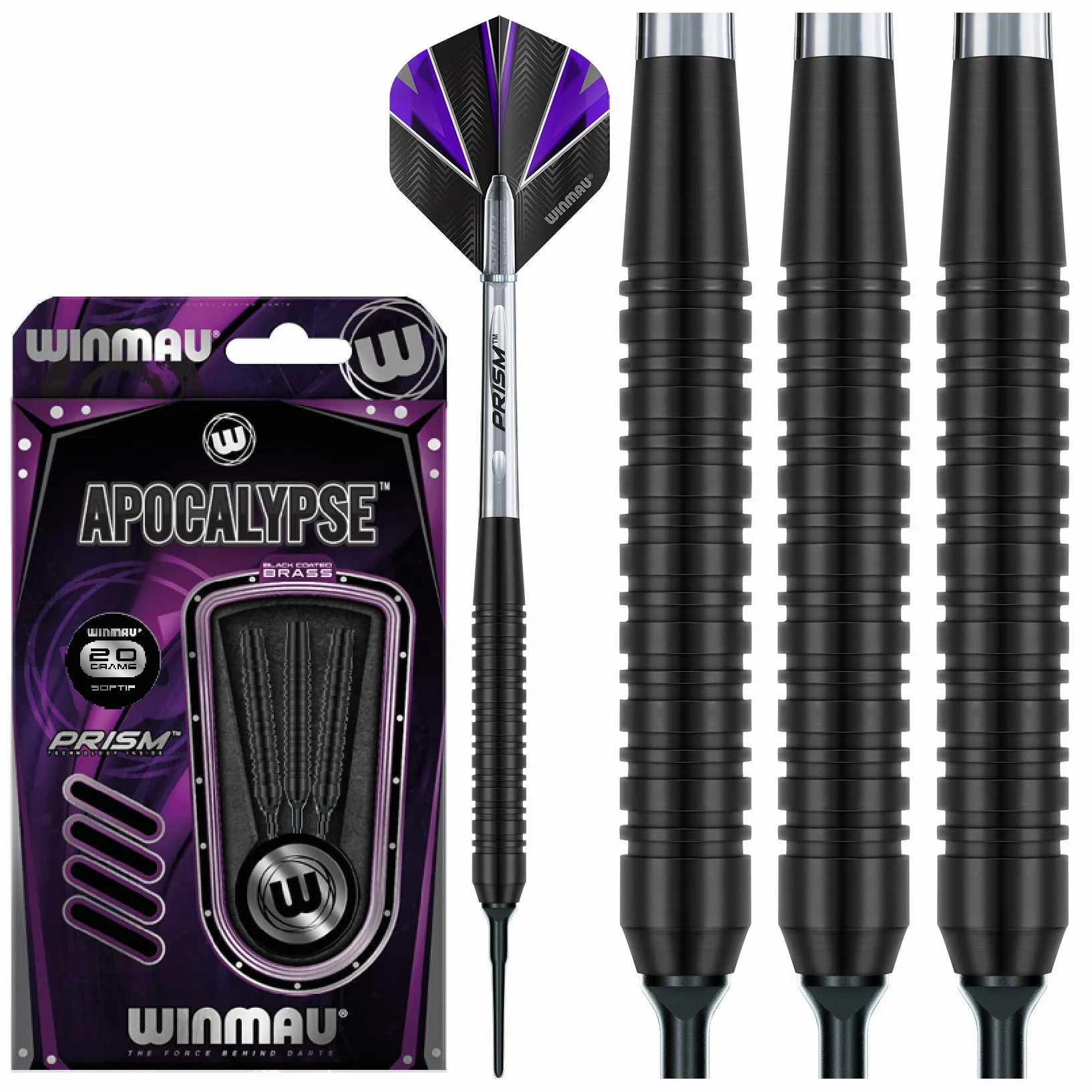 Winmau Apocalypse Brass Softip zestaw rzutek do darta z piórami i trzonkami