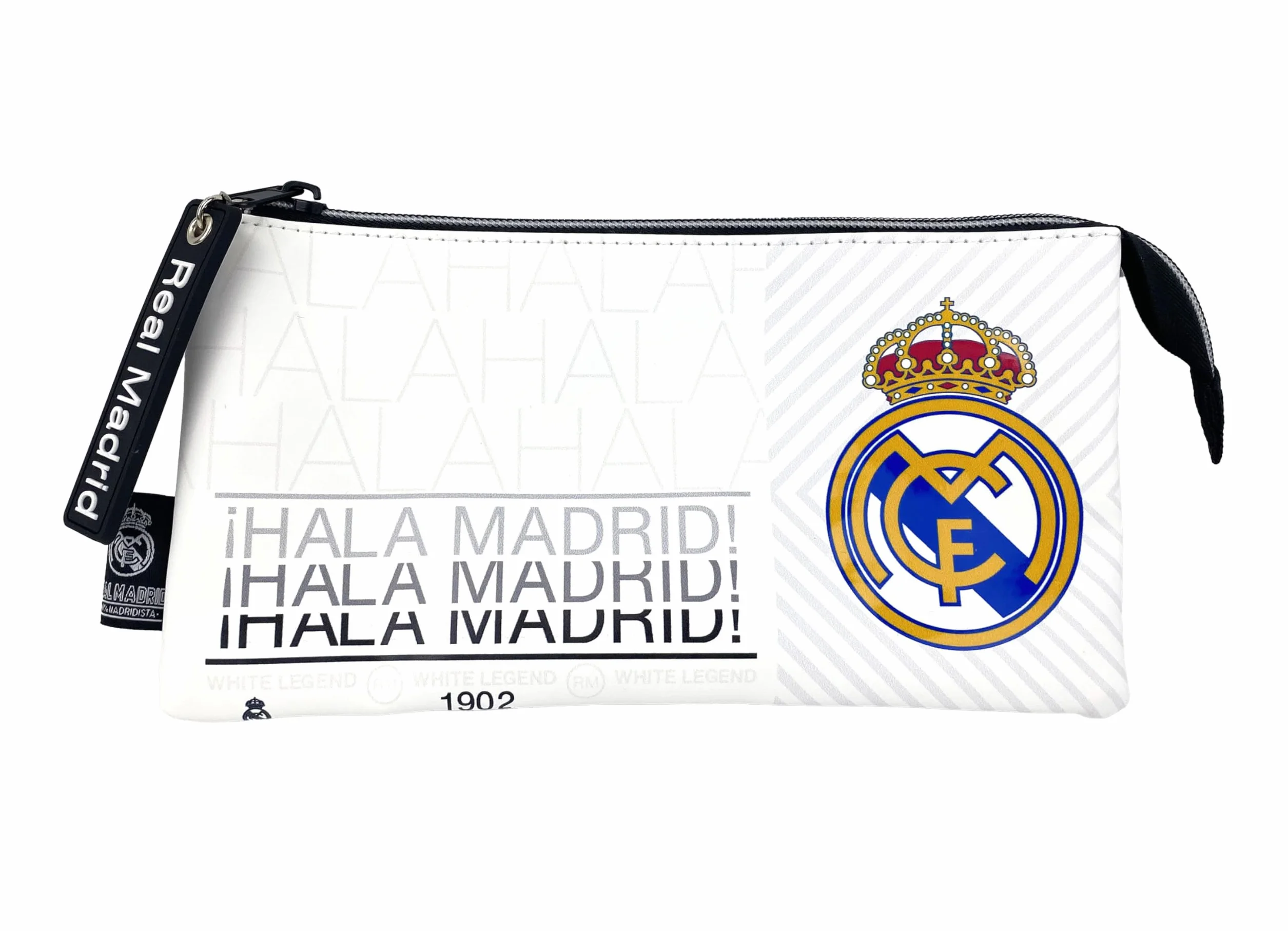 CyP Brands - Real Madrid, potrójny pojemnik, materiał szkolny, kolor biały, oficjalny produkt, biała, Estandar