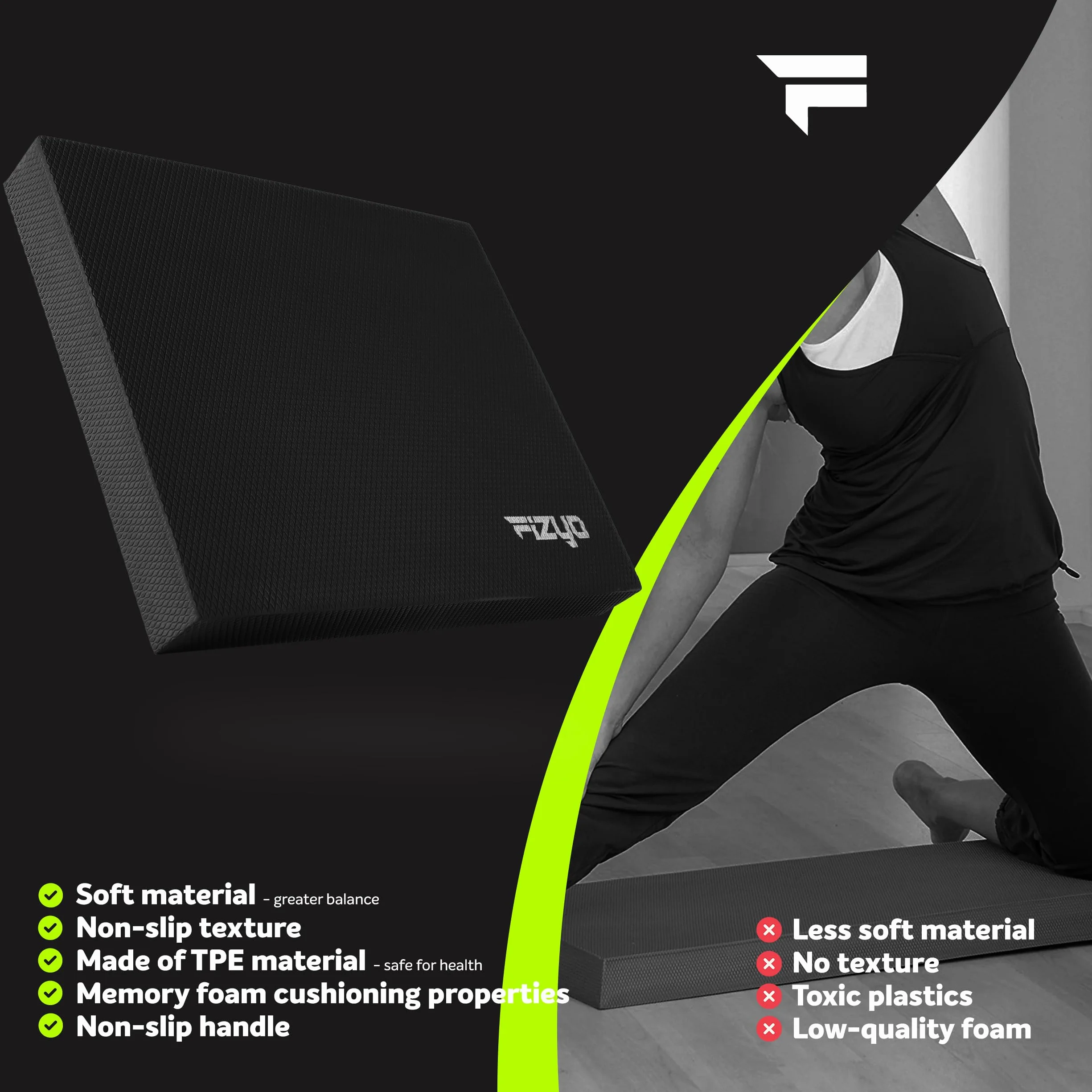 Fizyo Balance Pad - Antypoślizgowa Piankowa Mata do Jogi, Fitnessu, Pilatesu, Ćwiczeń Równowagi, Balansowania, Podkładka Stabilizująca, Koordynacyjna Poduszka, Miękka Pianka