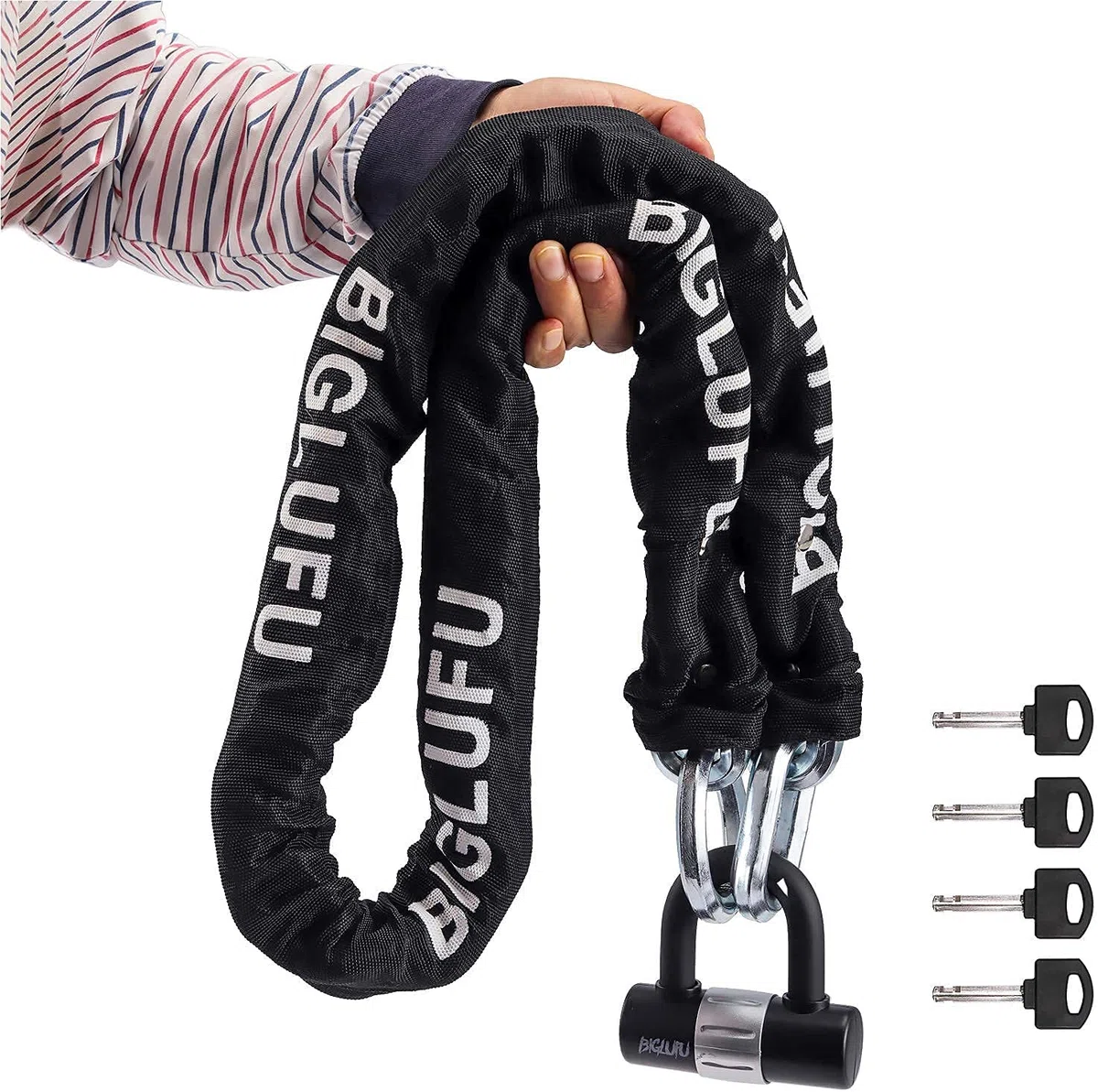 Abus Level 10 zapięcie rowerowe, zamek do motocykla, ciężki zamek rowerowy, długość 120 cm, 14 mm, do roweru, motocykla, skutera, roweru elektrycznego (łańcuch 120 cm z zamkiem U i 4 kluczykami)