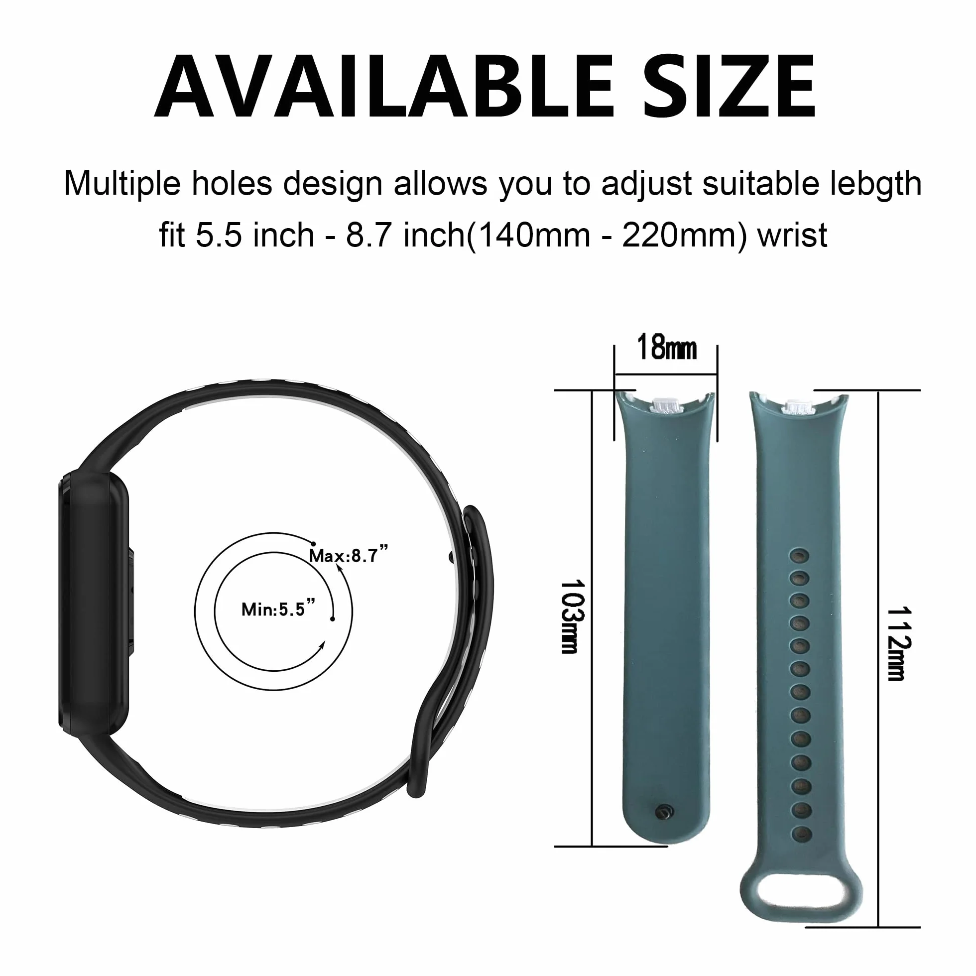 Pasek kompatybilny z zegarkiem Xiaomi Mi Band 8, silikonowe paski zastępcze, regulowane paski do smartwatcha Xiaomi Band 8, akcesoria do smartwatcha (czarny + czerwony), Silikon, Bez kamieni