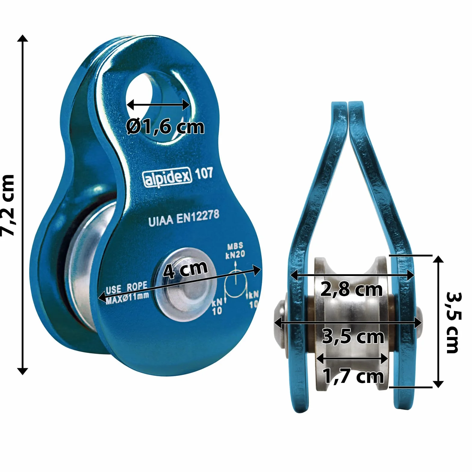 ALPIDEX Rolka Do Wspinaczki - 20 kN - Mobile Pulley Blok Koła Pasowego - Odpowiedni Do Lin O ´Srednicy Do 11 mm - EN12278