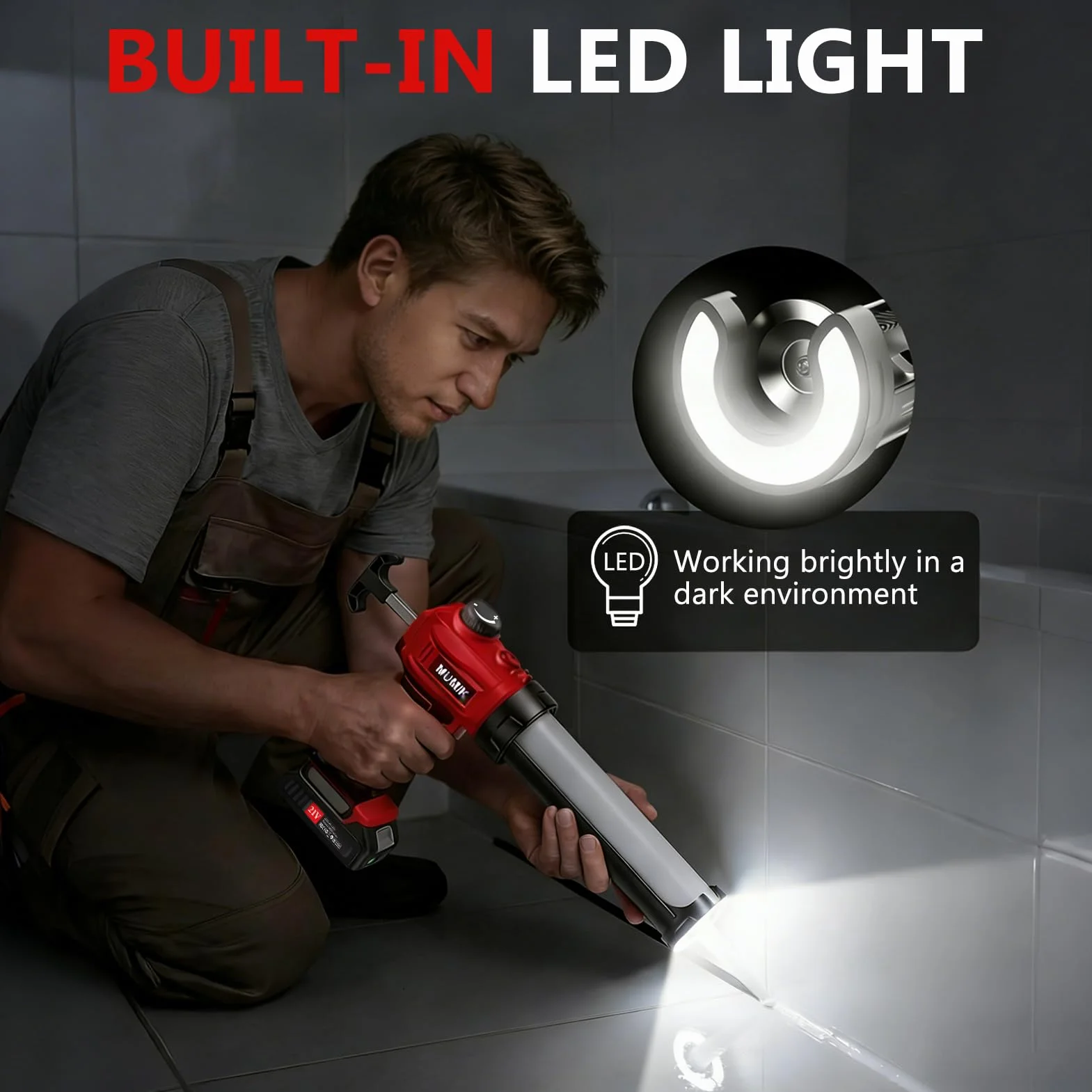 Akumulatorowy pistolet silikonowy kompatybilny z Makita 18-21 V, bezstopniowa regulacja prędkości, LED, 300 ml