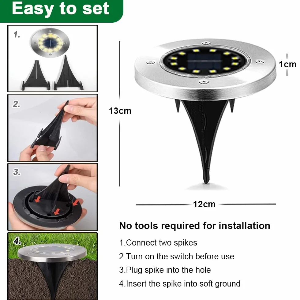 Bowfar Zewnętrzne światło słoneczne 8 sztuk 12 diod LED 800 mAh wodoodporna lampa solarna IP65 dekoracyjna lampa punktowa ciepła biel