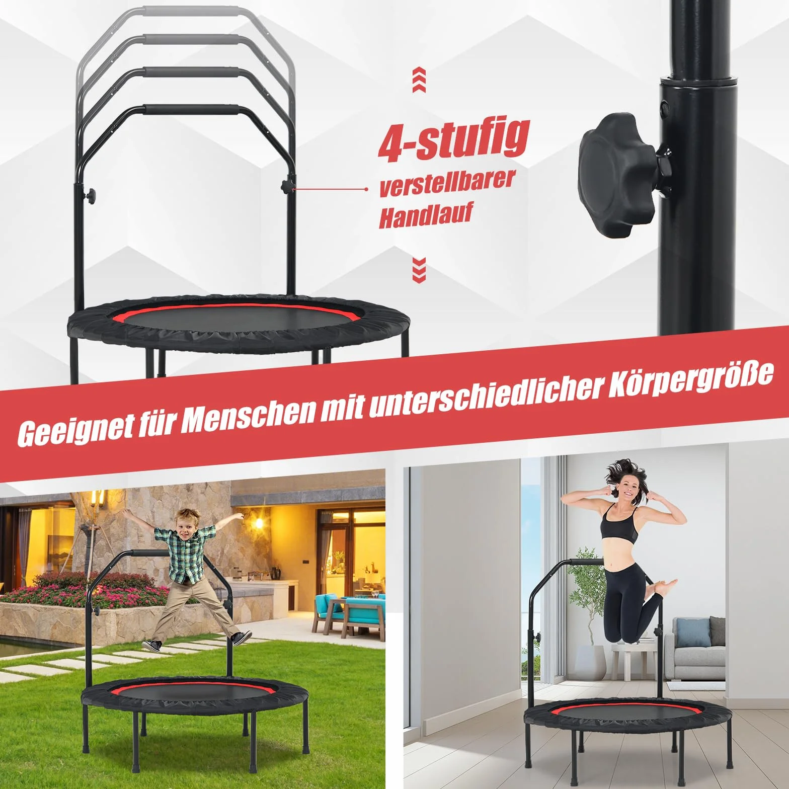 COSTWAY Trampolina Fitness φ101 cm z Uchwytem Regulowanym, Składana, 150 kg