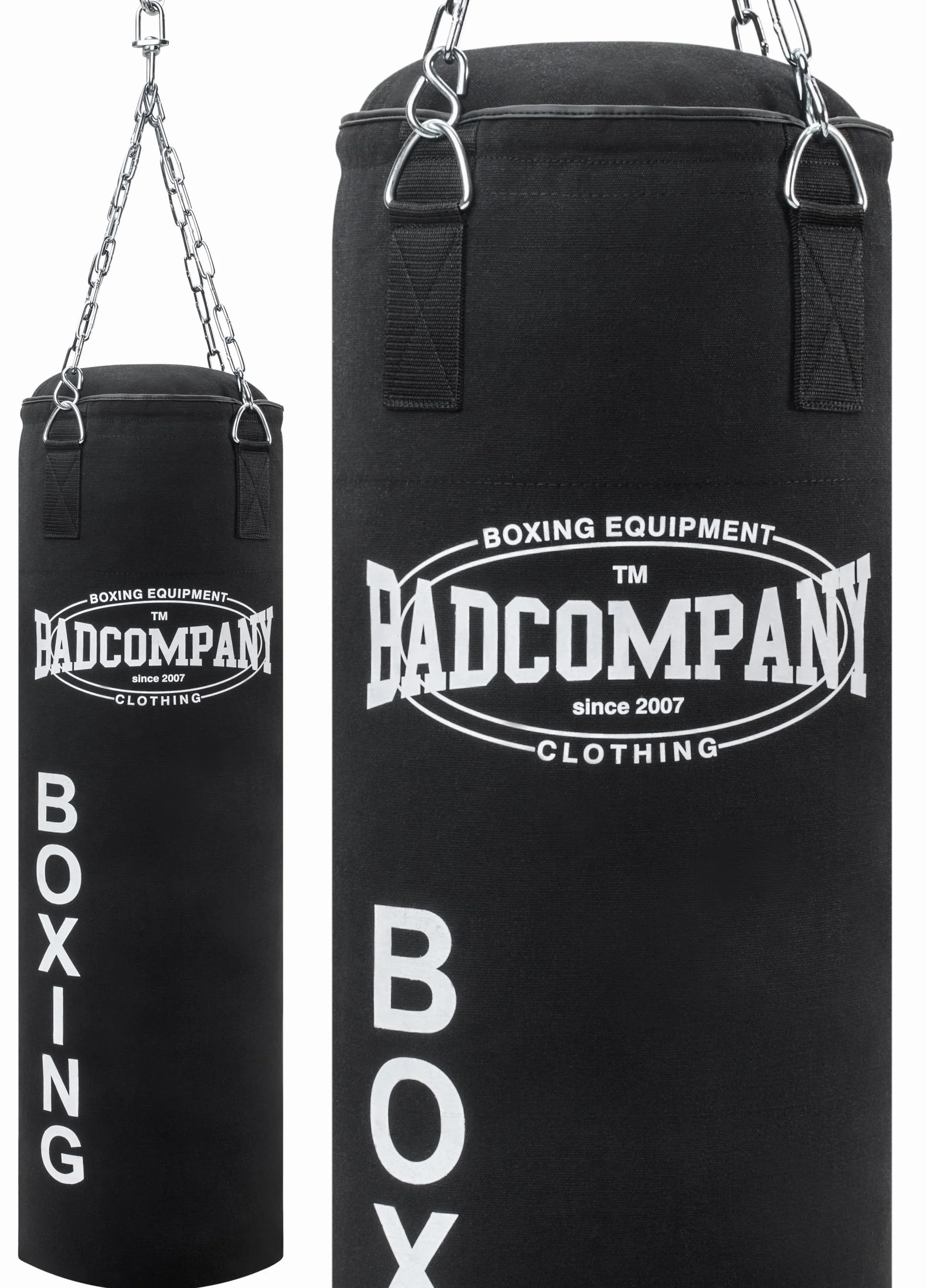 Bad Company Worek bokserski z łańcuchem stalowym Heavy Duty I Canvas Punching Bag, wypełniony/niewypełniony I 80 x 30 cm I 100 x 30 cm