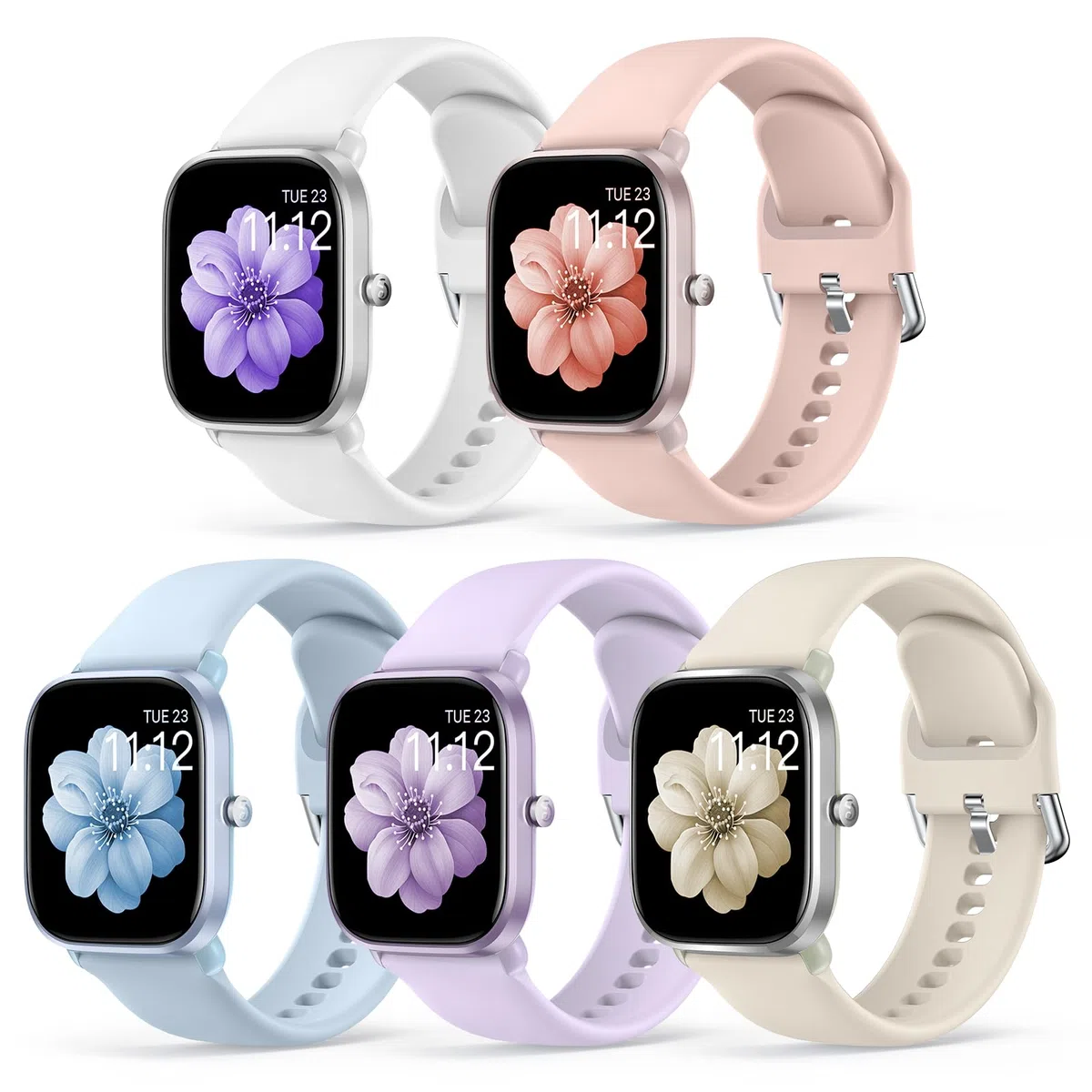 Higgs 5 Pack 20 mm pasek kompatybilny z paskiem Amazfit GTS 4 2 Mini/GTS 2 2e 3 4 dla kobiet i mężczyzn, Cinturini Amazfit Bip U pro/Bip 3 Pro/Bip S Lite/Bip Lite, miękkie silikonowe bransoletki sportowe różowe