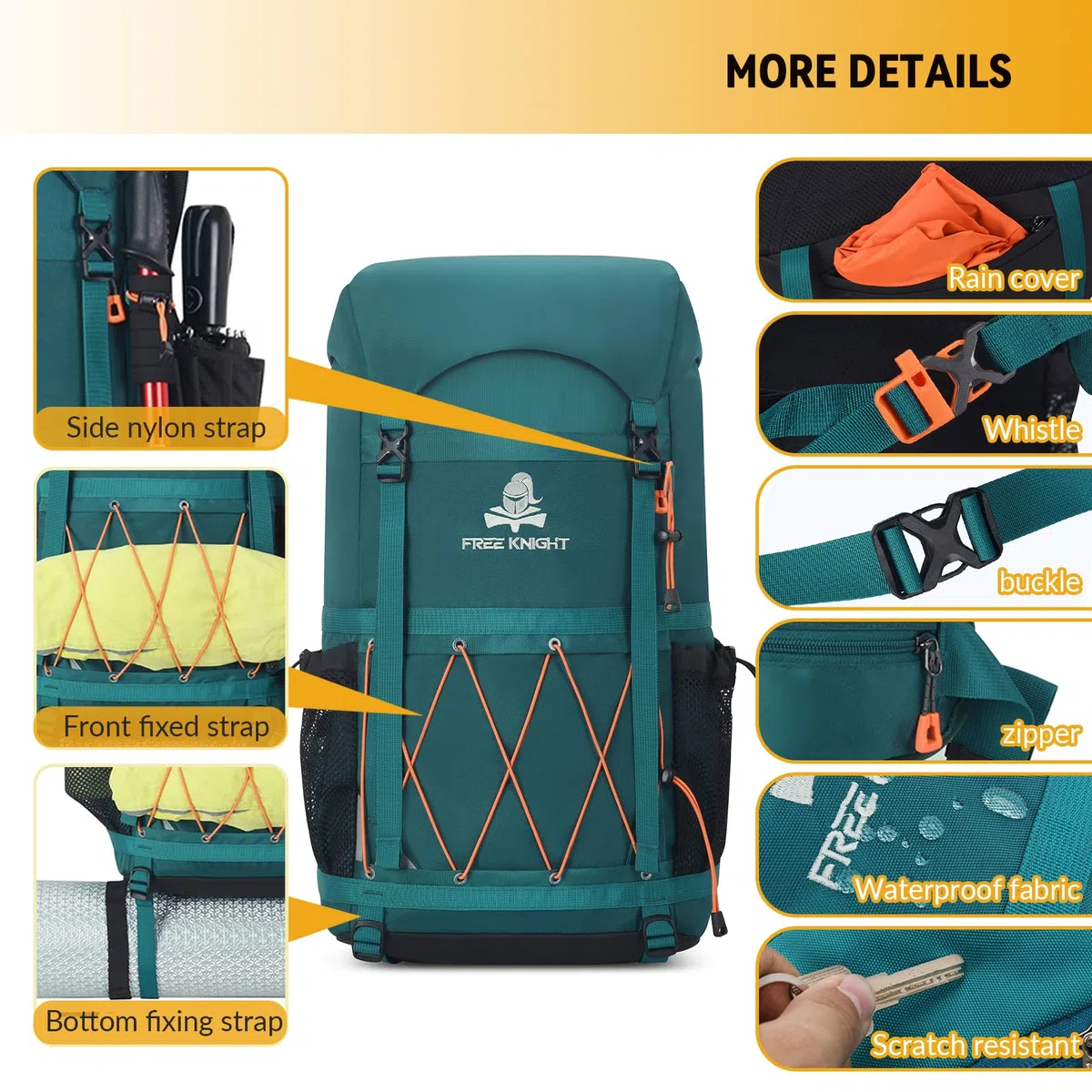 Bseash Wodoodporny plecak turystyczny 40 l z osłoną przeciwdeszczową, outdoorowa sportowa torba podróżna, plecak na kemping, wspinaczkę, jazdę na rowerze, narciarstwo (Khaki)
