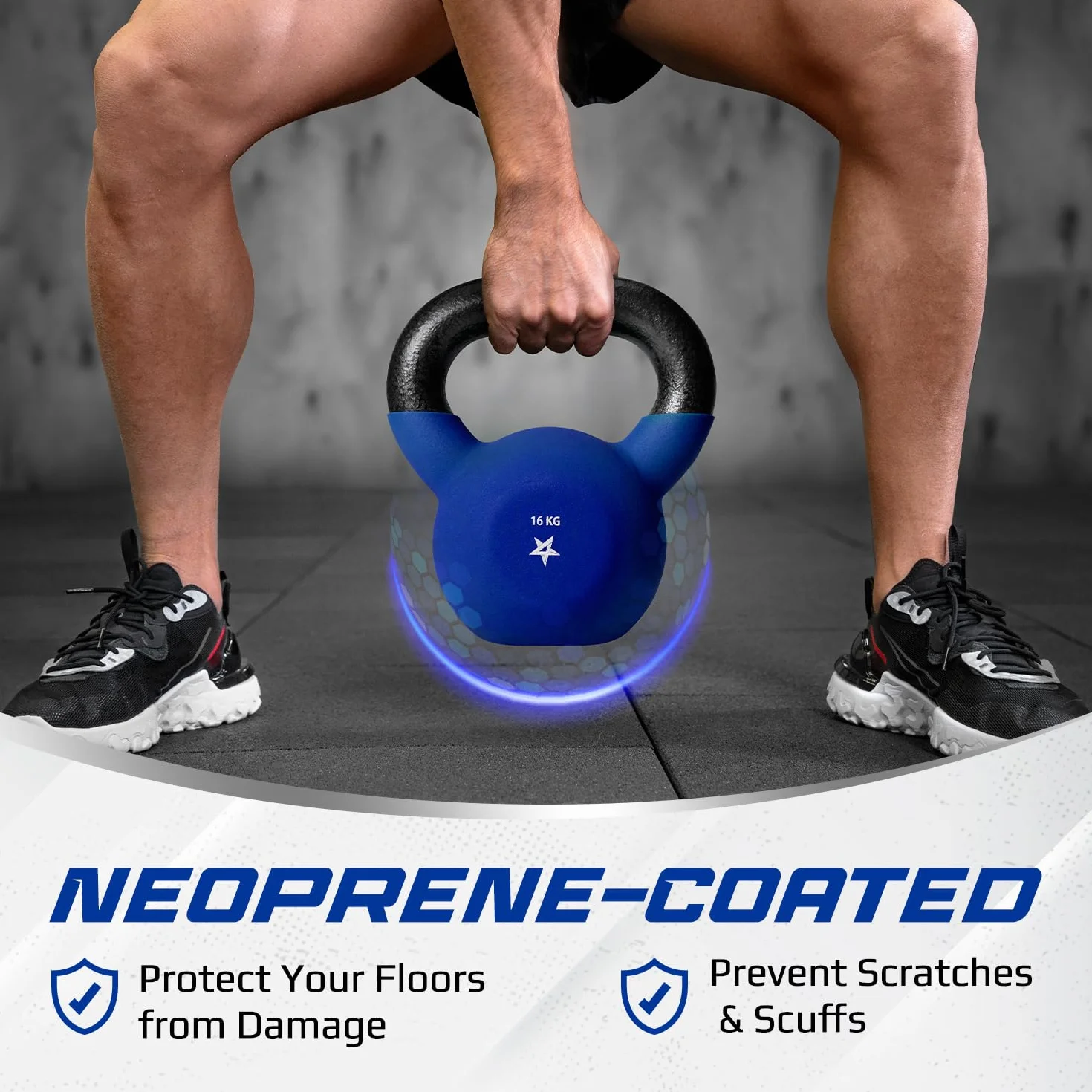 Yes4All Kettlebell lite żeliwo 16 kg, powlekane neoprenem, ciemnoniebieskie do treningu siłowego