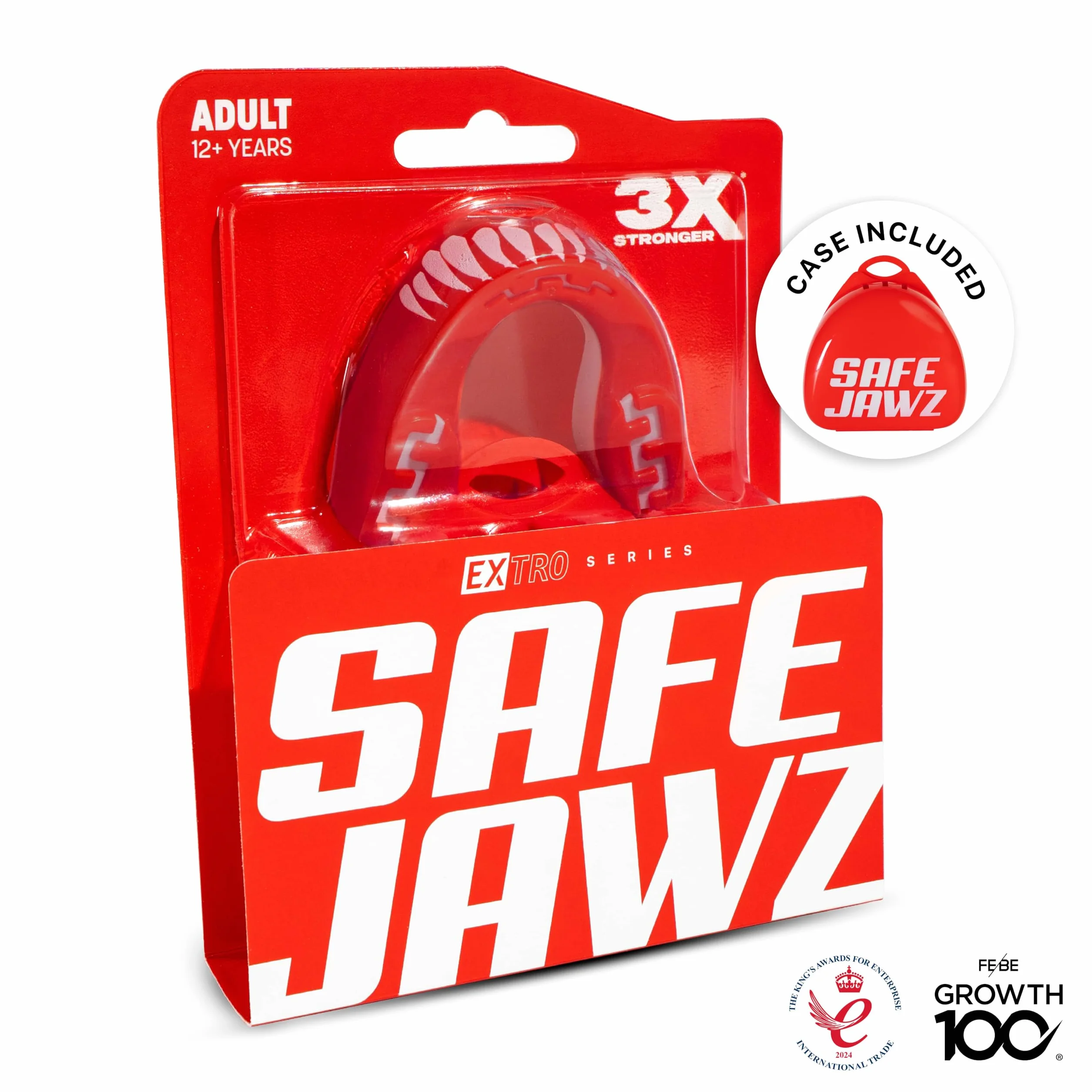 SafeJawz Sportowy ochraniacz na zęby dwuwarstwowa ochrona dla dorosłych i juniorów z etui do boksu, MMA, rugby