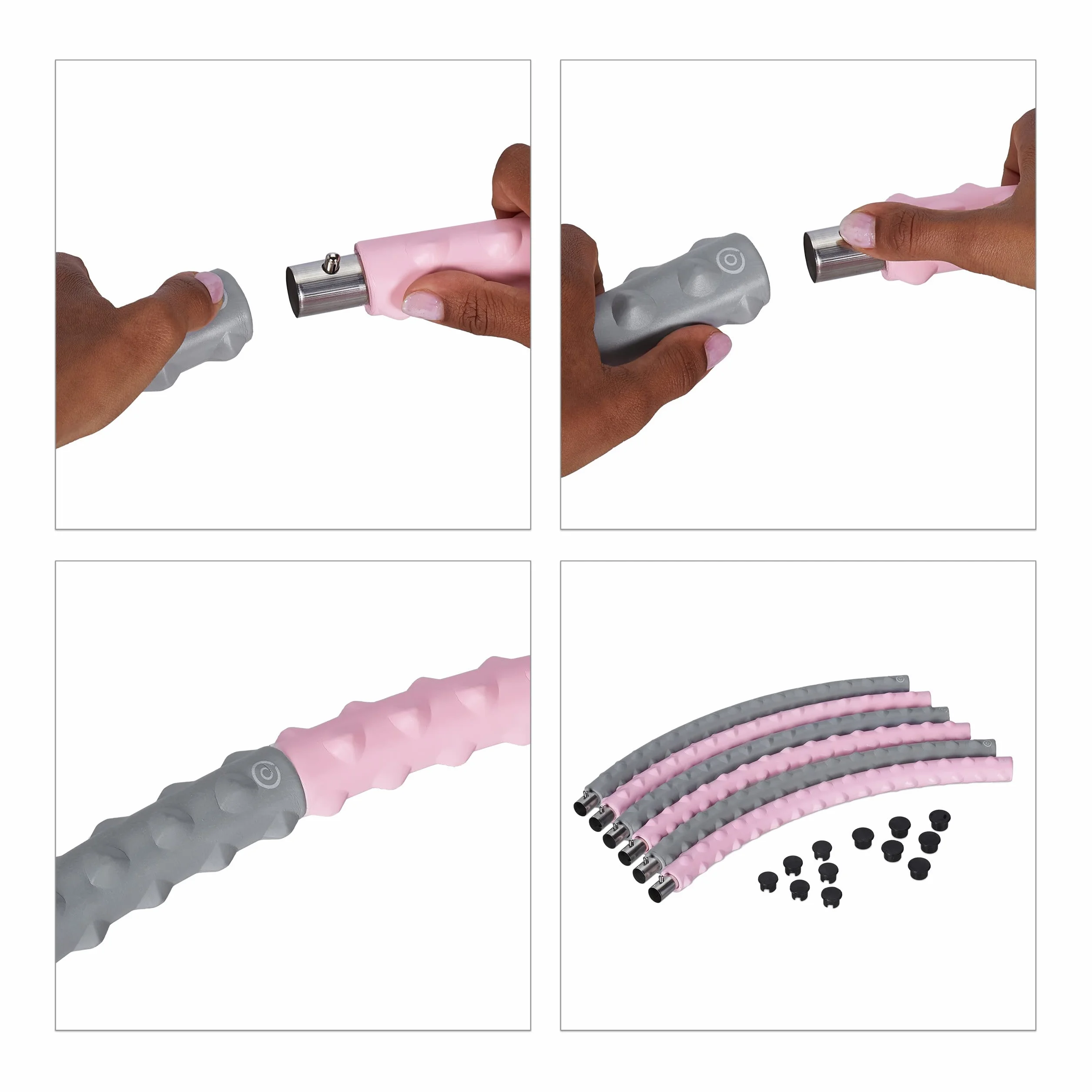 Relaxdays Hula Hoop opona o średnicy 95 cm, obręcz fitness dla dorosłych, wypustki do masażu, do odchudzania, treningu brzucha, różowa/szara