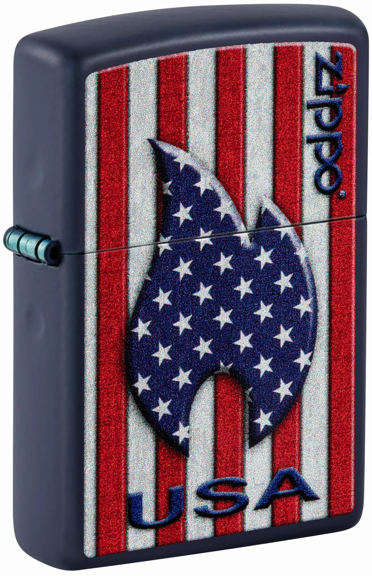 Zippo Patriotic Flame Zapalniczka Sztormowa, Kolorowy Nadruk, do Napełniania, Wielokrotnego Użytku, Wiatroodporna Konstrukcja, Pudełko na Prezent, Wykonano w USA, Kolor Granatowy Matowy (Navy Matte)