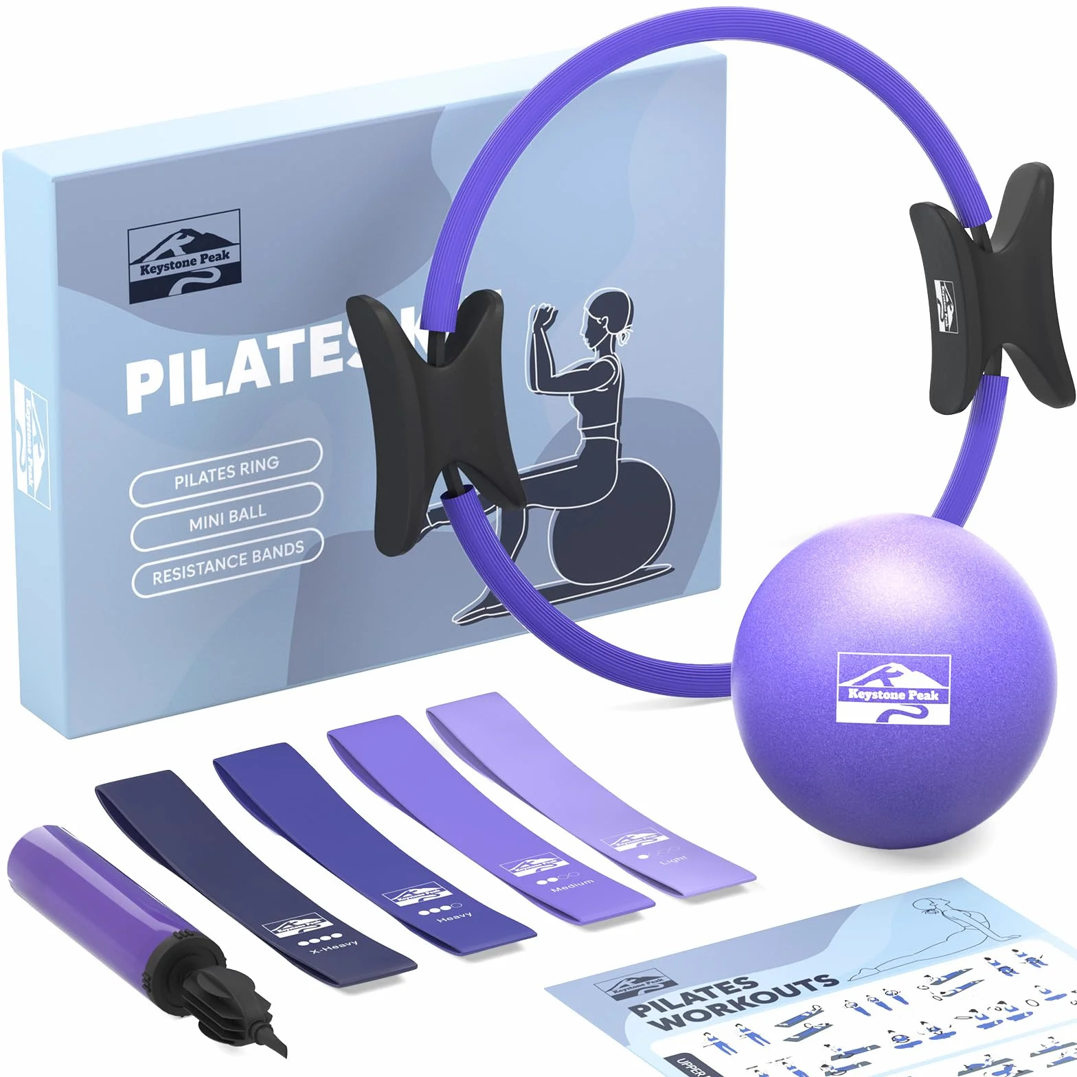 Zestaw pierścieni i piłek do pilatesu z pierścieniem do ćwiczeń 35 cm, mini piłką, 4 paskami oporowymi, plakat i torba treningowa, zestaw treningowy dla siły rdzenia i tonowania