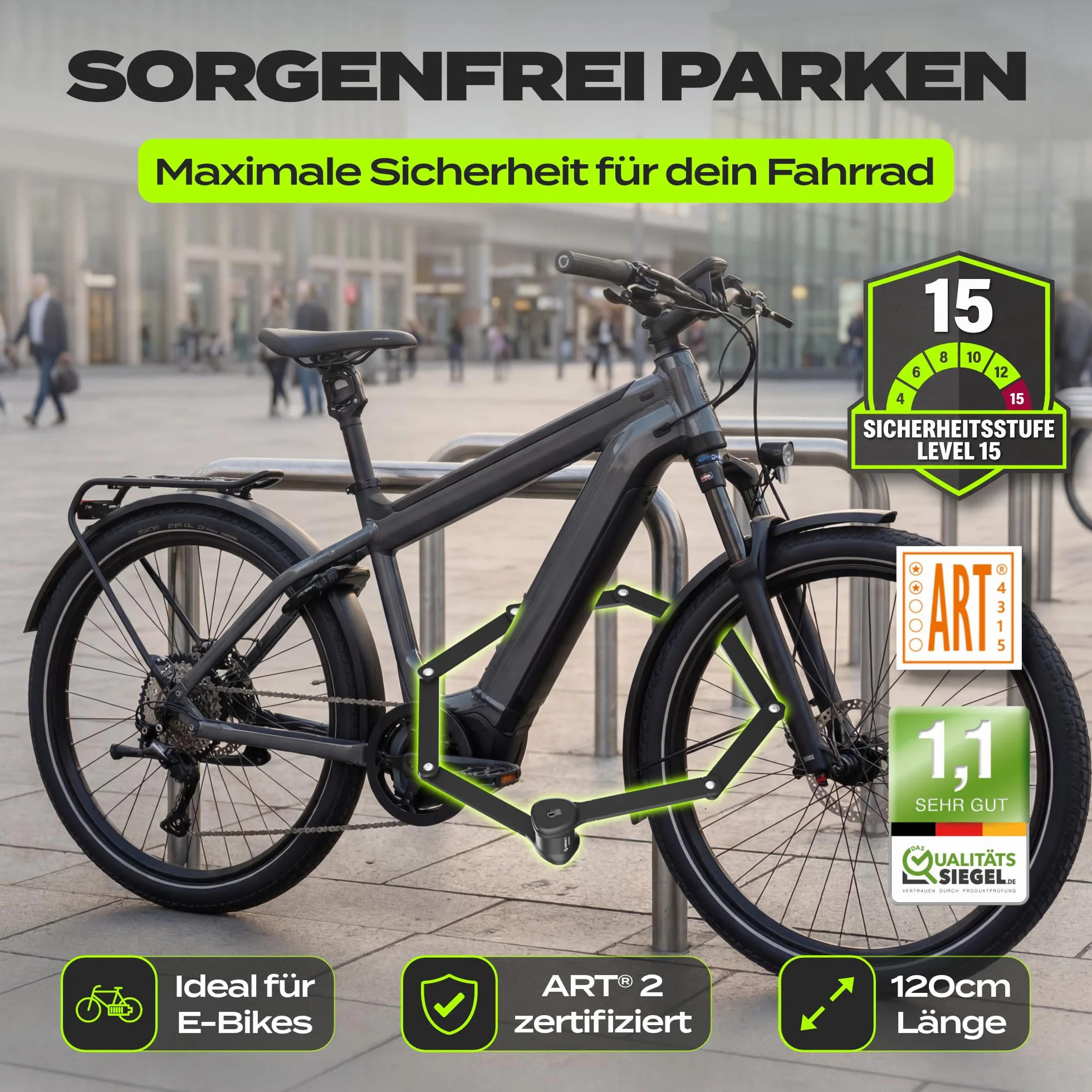 IMPACT FlexLock 15 - wysokiej jakości zapięć rowerowe [wysokie bezpieczeństwo] – poręczne zapięcia z poziomem bezpieczeństwa od 15 do 120 cm