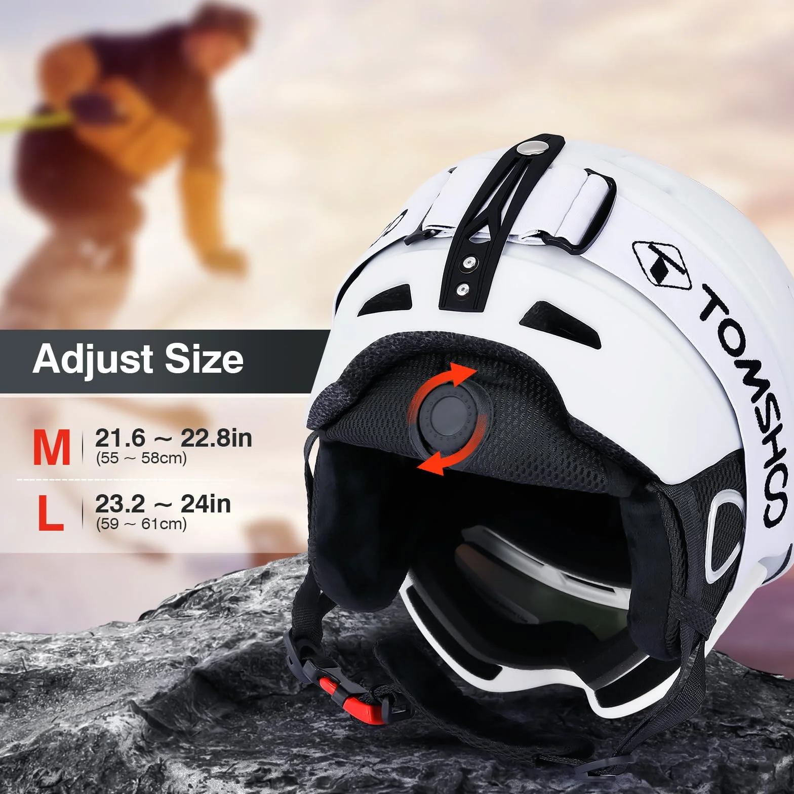 TOMSHOO Zestaw Kasku Narciarskiego, Snowboardowego z Goglami Narciarskimi, Nausznikami, Otworami Wentylacyjnymi, Kask Narciarski i Gogle, dla Mężczyzn i Kobiet