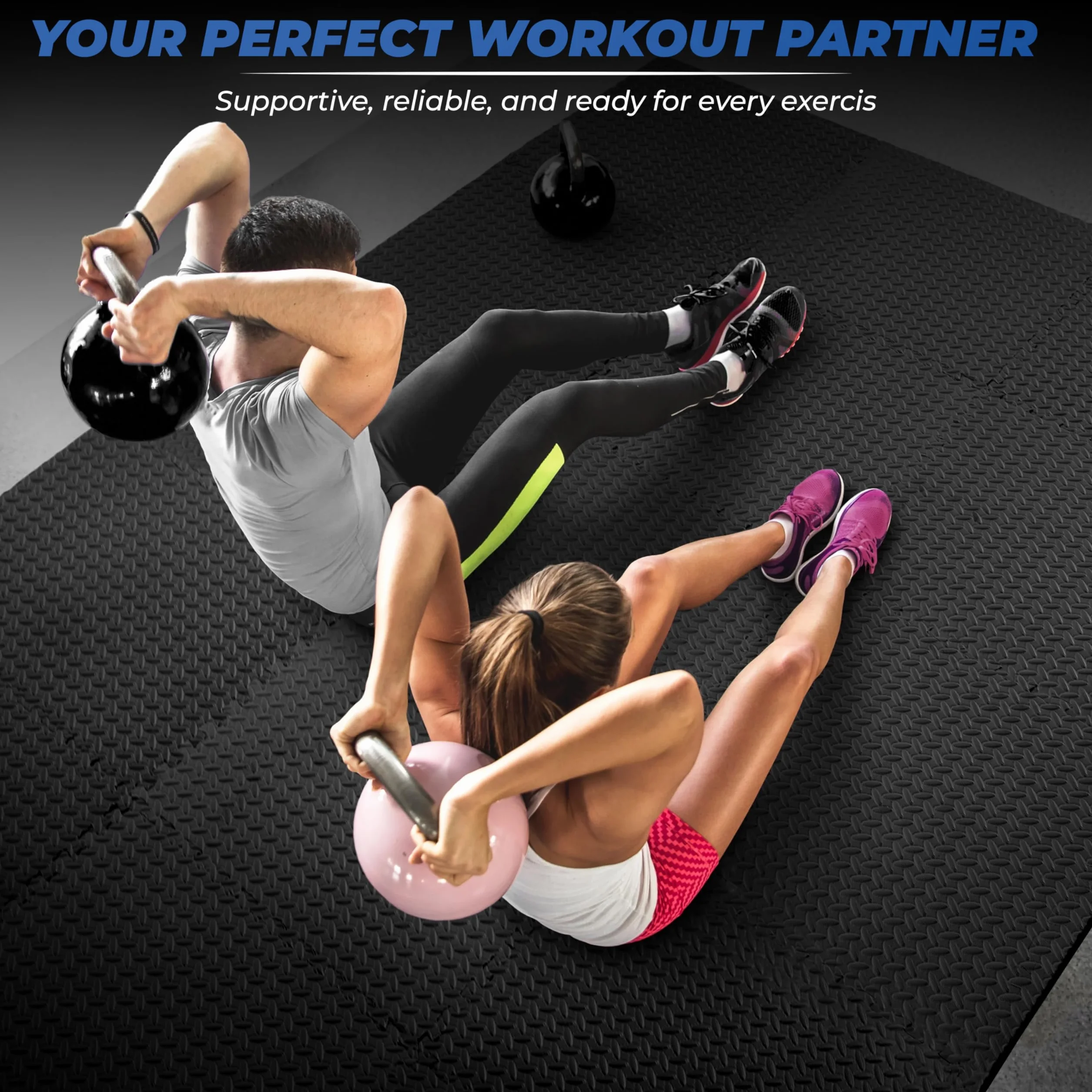 TechFit Mata gimnastyczna z pianki EVA, zestaw 12 sztuk 31,5 x 31,5 x 1 cm, zawiera 18 krawędzi, antypoślizgowa gumowa podłoga do siłowni i fitnessu