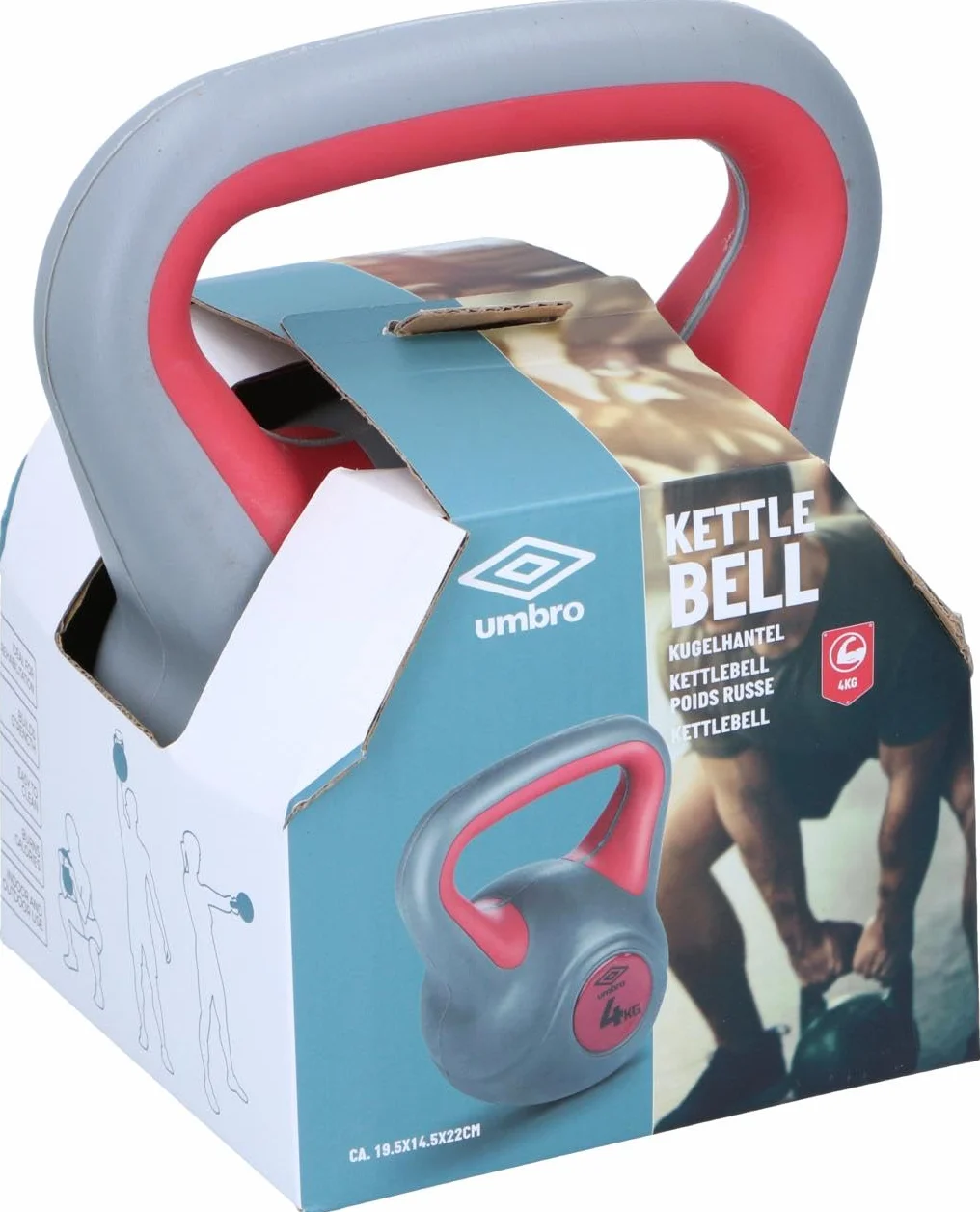 Umbro Kettlebell 4kg - Waga wejściowa dla kobiet - Rehabilitacja - Waga plastiku - Szara/Czerwona