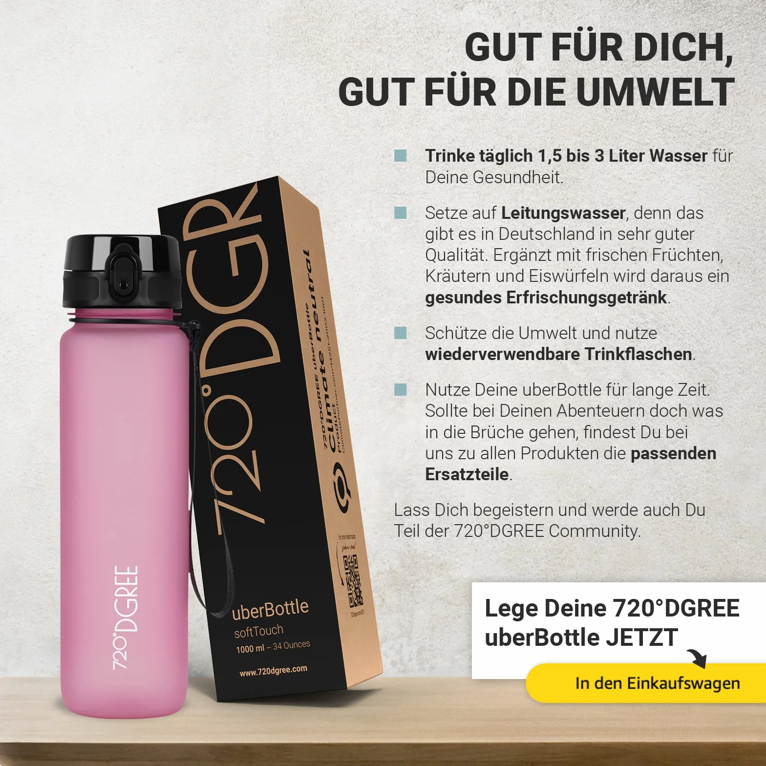 720°DGREE Butelka do picia 1,5 litra "uberBottle" softTouch +Sitko - Bez BPA - Duża butelka na wodę do siłowni, fitnessu, treningu, sportu, na zewnątrz - Butelka sportowa z Tritan - Lekka, odporna