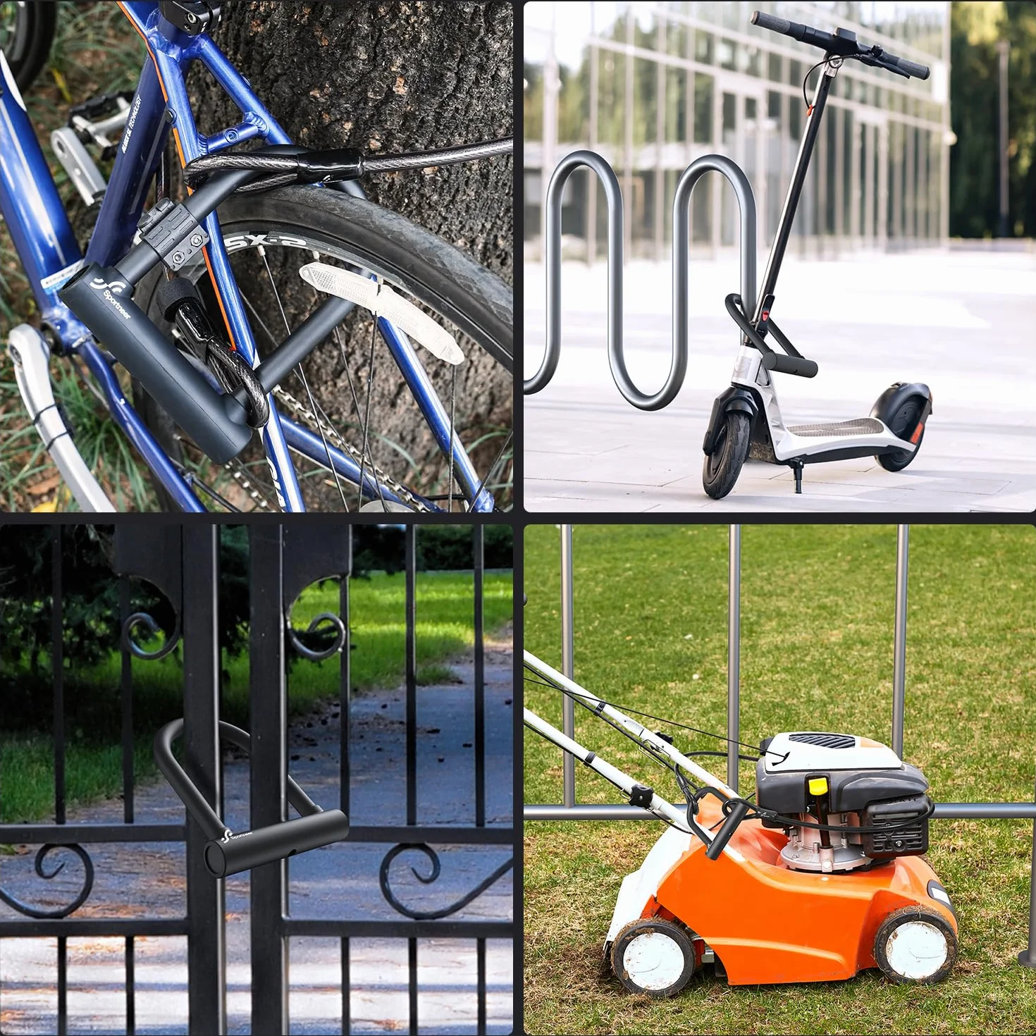Sportneer Zapięcie rowerowe 18 mm, bardzo wytrzymałe zapięcie pałąkowe z kablem stalowym o wysokim bezpieczeństwie 180 cm, stabilny uchwyt, zabezpieczenie przed kradzieżą, do rowerów wyścigowych