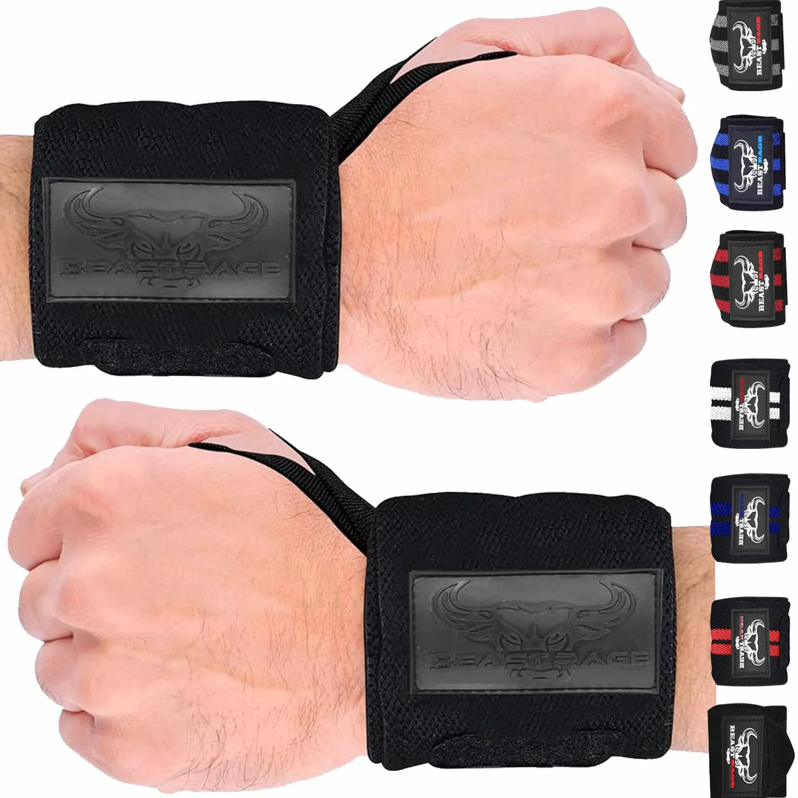 BEAST RAGE Opaski na nadgarstki do podnoszenia ciężarów UP3 Full Black Wraps