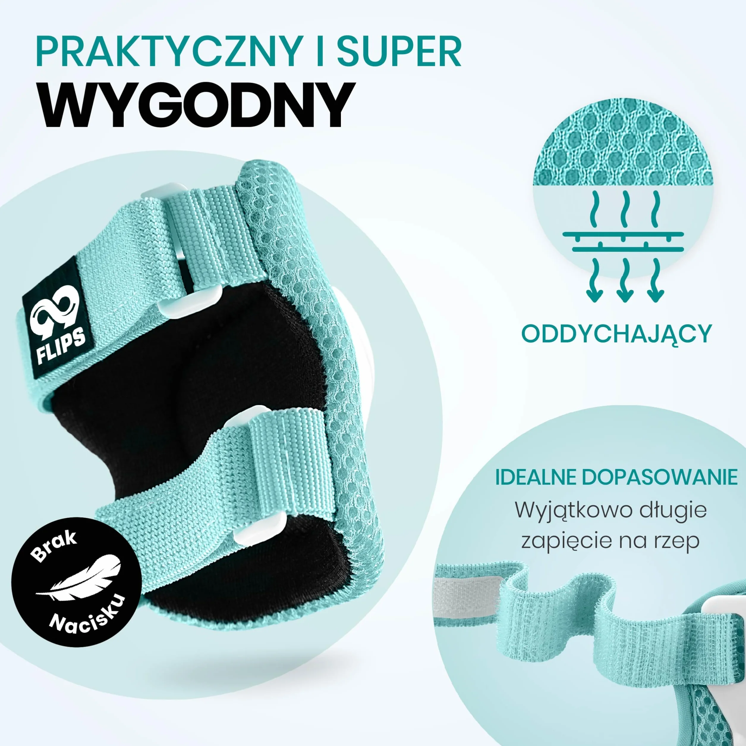 99FLIPS FLASH Miętowe Ochraniacze na Rolki dla Dzieci od 3 lat XS Zestaw 6 el z Certyfikatem GS TÜV Rheinland Nakolanniki i Nałokietniki Dziecięce
