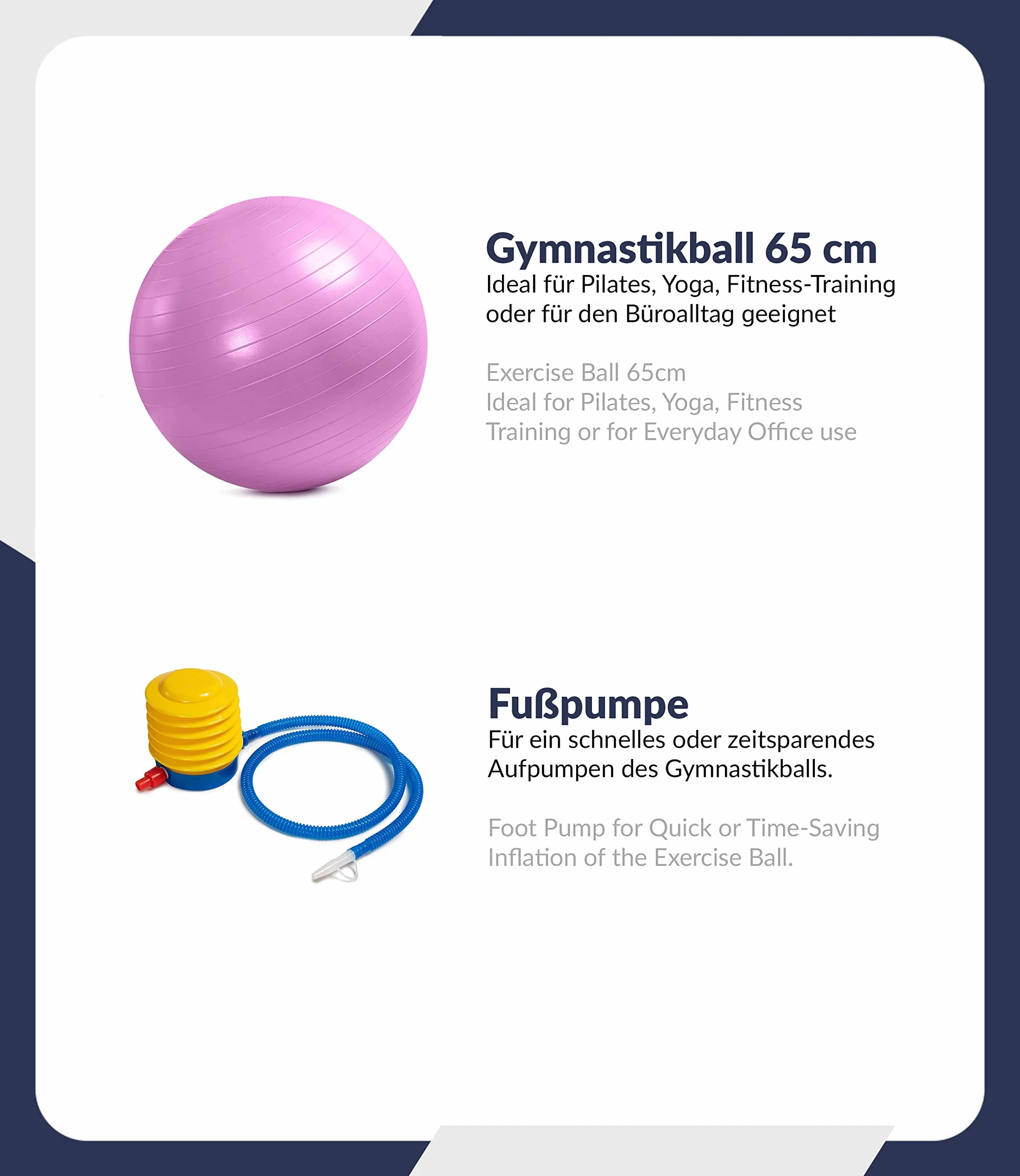 Piłka do Ćwiczeń (65cm) i Poduszka Równoważna (33cm) Firmy C4B, Z Pompką Ręczną, Poduszka Sensomotoryczna z Wgłębieniami, Piłka Fitness, Trening Mięśni Pleców, Joga, etc., Wzmocnienie Pleców
