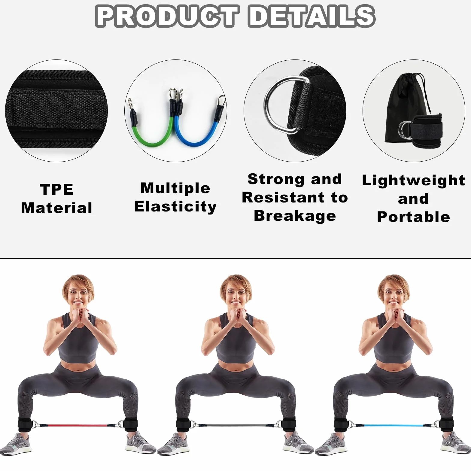 zestaw taśm oporowych z paskami na kostkę, dla kobiet, sprzęt do ćwiczeń na siłownię, do domu, pilatesu, bioder, fitnessu, treningu