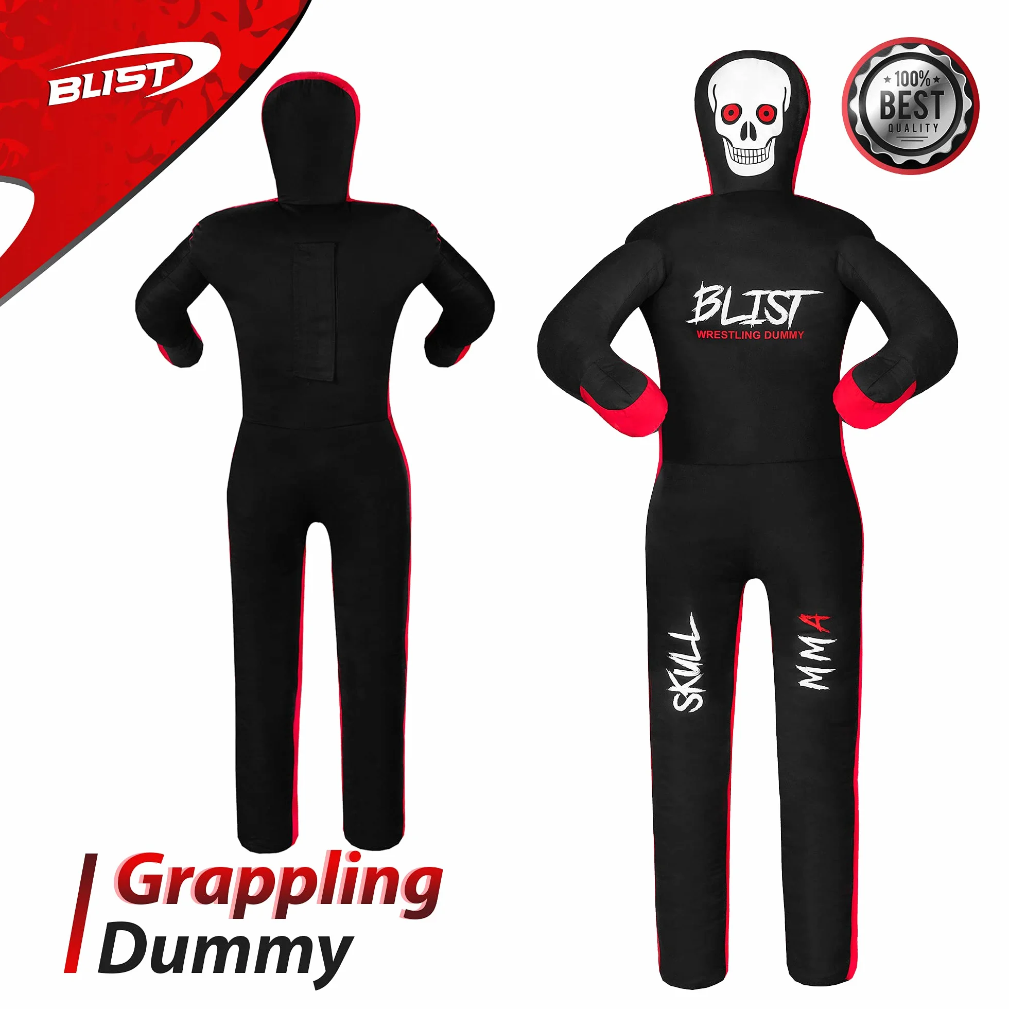 Blist MMA Grappling Dummy Judo worek bokserski Brazylijski BJJ Jiu Jitsu pozycja siedząca Wrestling Sztuki Walki Boks Karate Training (niewypełniony), czarny, 177,8 cm